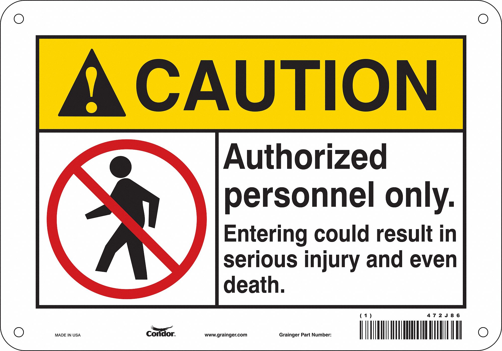Safety Sign: Polyethylene, Mounting Holes Sign Mounting, 7 in x 10 in Nominal Sign Size, Caution