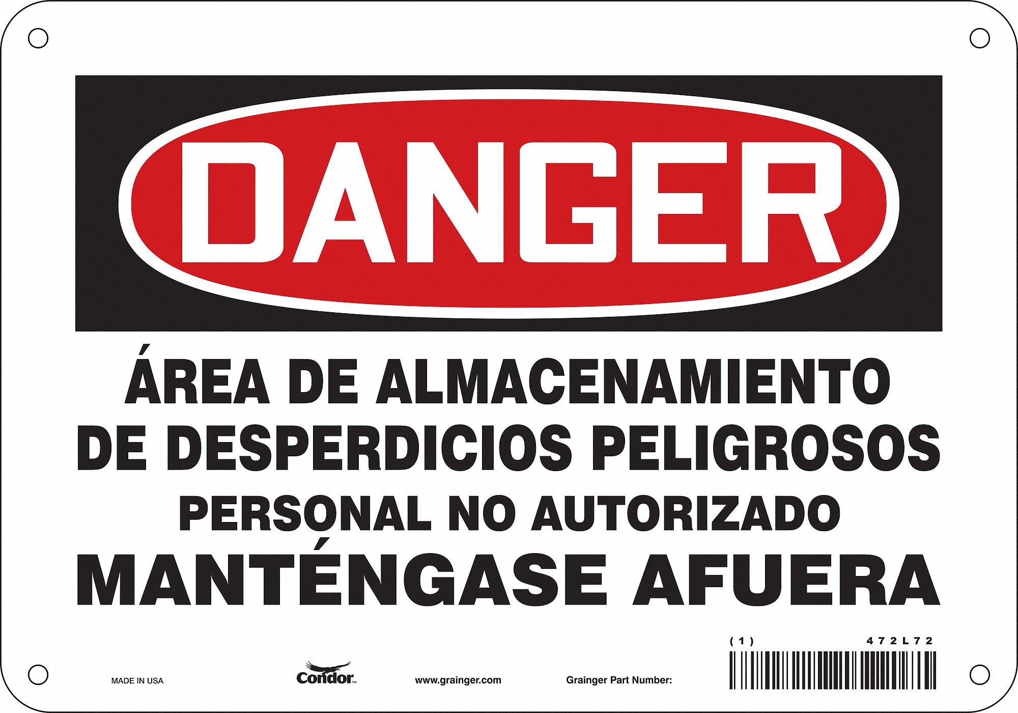 Safety Sign: Aluminum, Mounting Holes Sign Mounting, 7 in x 10 in Nominal Sign Size, 0.032 in Thick
