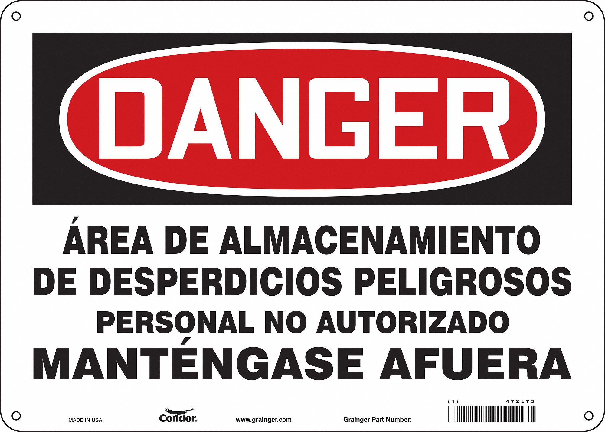 Safety Sign: Polyethylene, Mounting Holes Sign Mounting, 10 in x 14 in Nominal Sign Size
