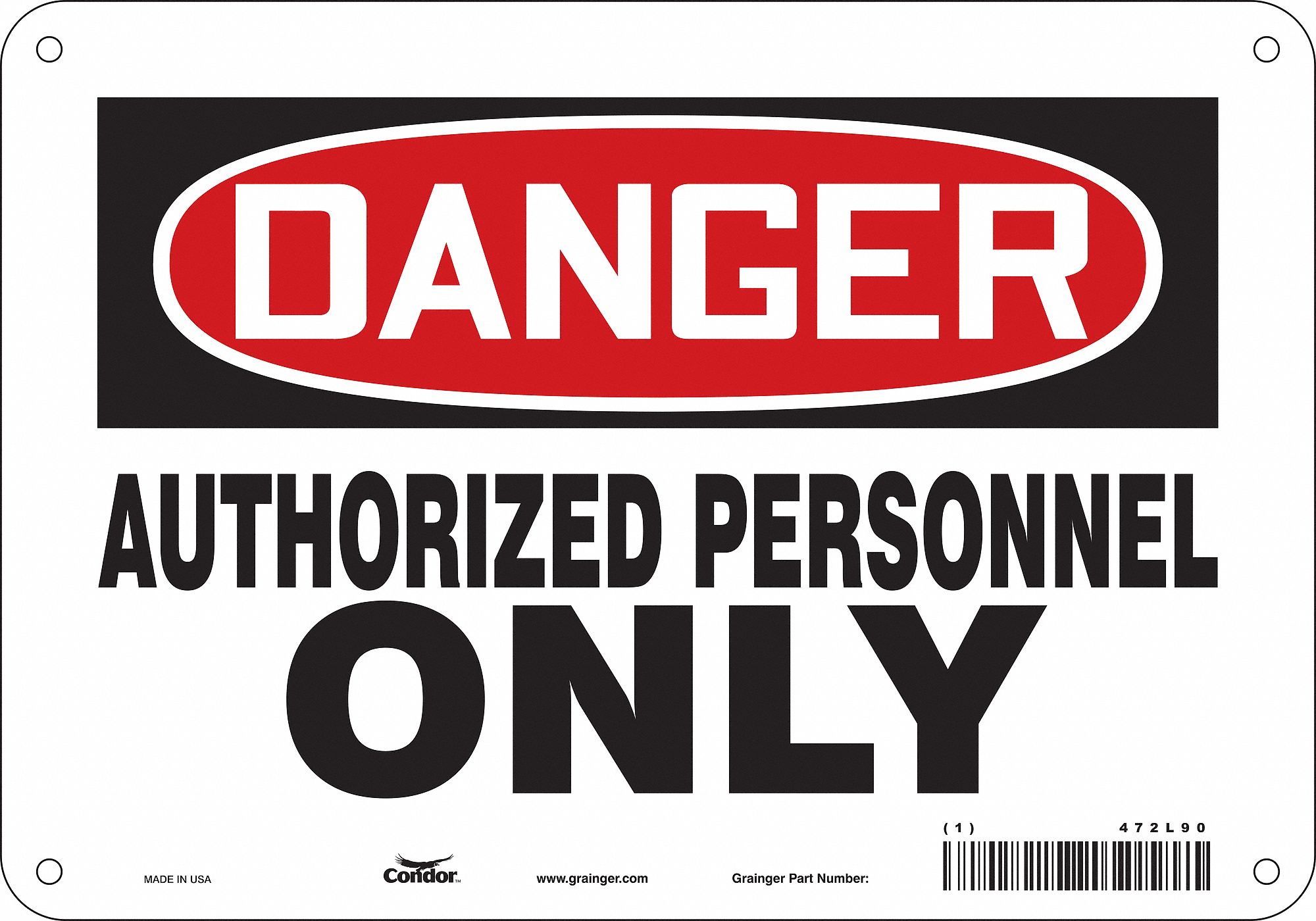 Safety Sign: Polyethylene, Mounting Holes Sign Mounting, 7 in x 10 in Nominal Sign Size, Danger