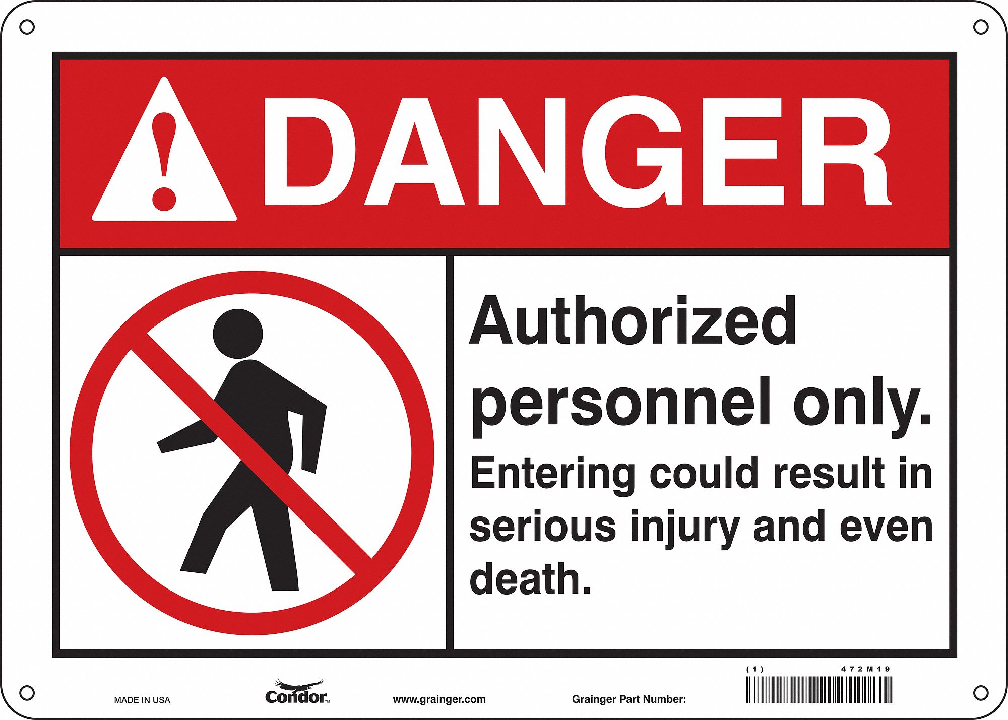 Safety Sign: Polyethylene, Mounting Holes Sign Mounting, 10 in x 14 in Nominal Sign Size, Danger