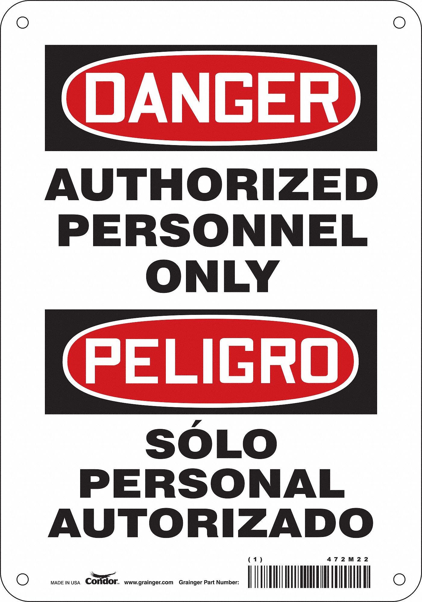 Condor Safety Sign Sign Format Traditional Osha Authorized Personnel