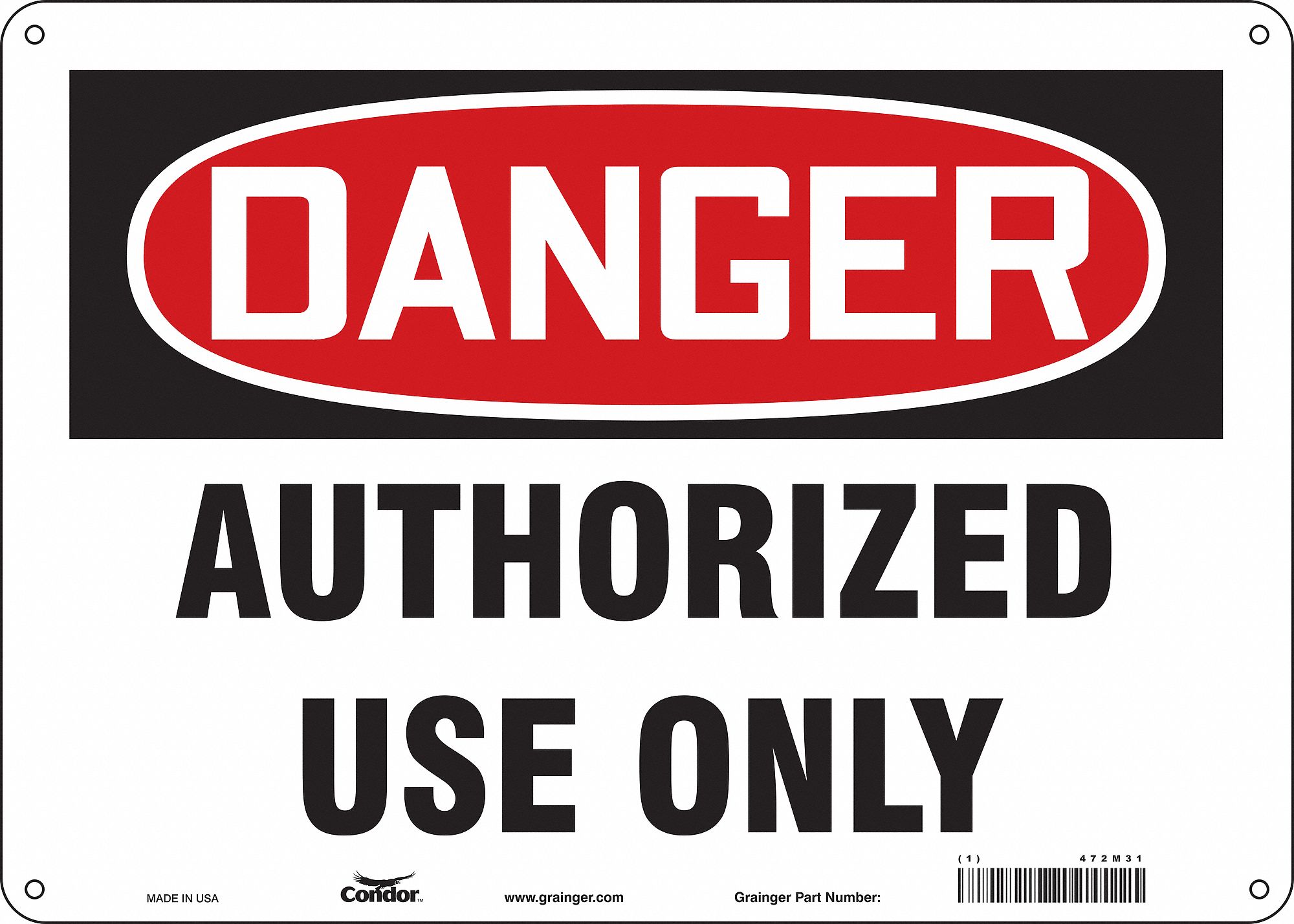 Safety Sign: Polyethylene, Mounting Holes Sign Mounting, 10 in x 14 in Nominal Sign Size, Danger