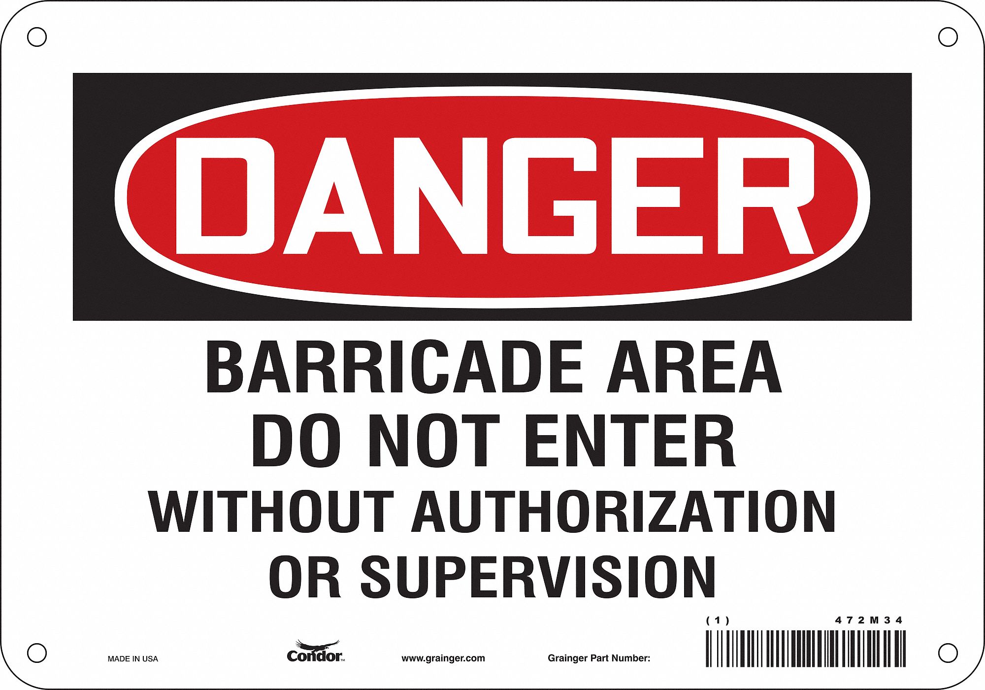 Safety Sign: Aluminum, Mounting Holes Sign Mounting, 7 in x 10 in Nominal Sign Size, 0.032 in Thick