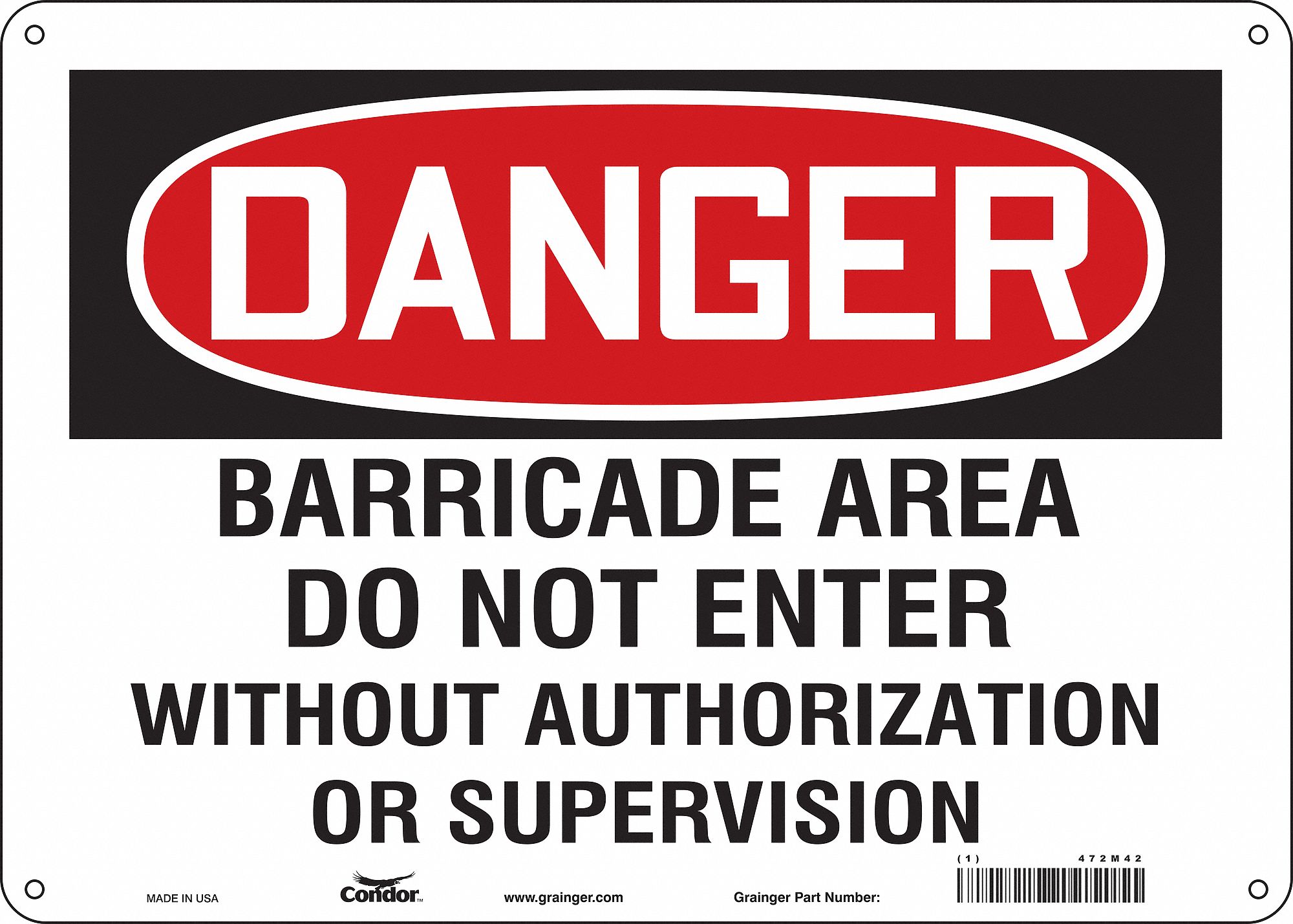 Safety Sign: Aluminum, Mounting Holes Sign Mounting, 10 in x 14 in Nominal Sign Size, 0.032 in Thick
