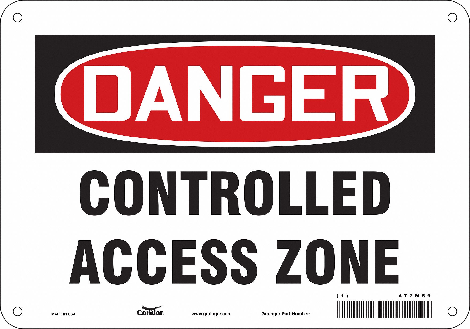 Safety Sign: Polyethylene, Mounting Holes Sign Mounting, 7 in x 10 in Nominal Sign Size, Danger