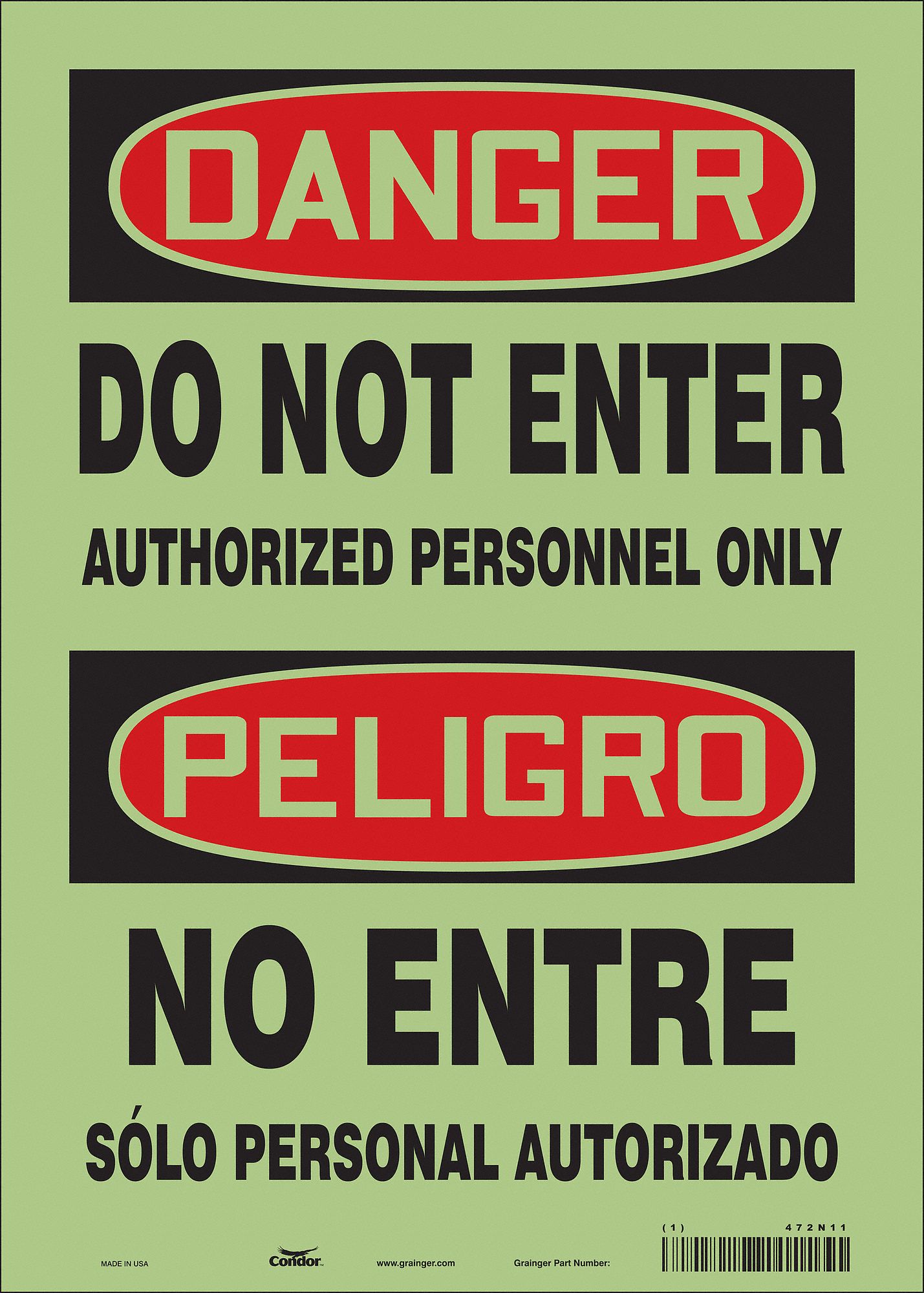 Safety Sign: Glow Vinyl, Adhesive Sign Mounting, 14 in x 10 in Nominal Sign Size, Glow In The Dark