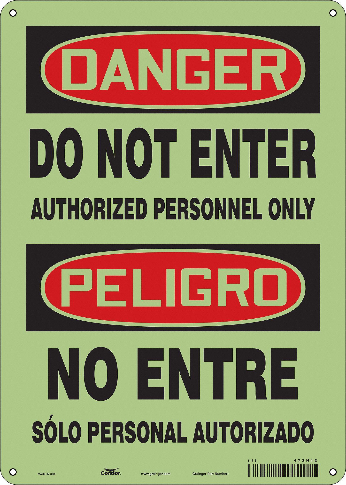 Safety Sign: Polyethylene, Mounting Holes Sign Mounting, 14 in x 10 in Nominal Sign Size, Wall
