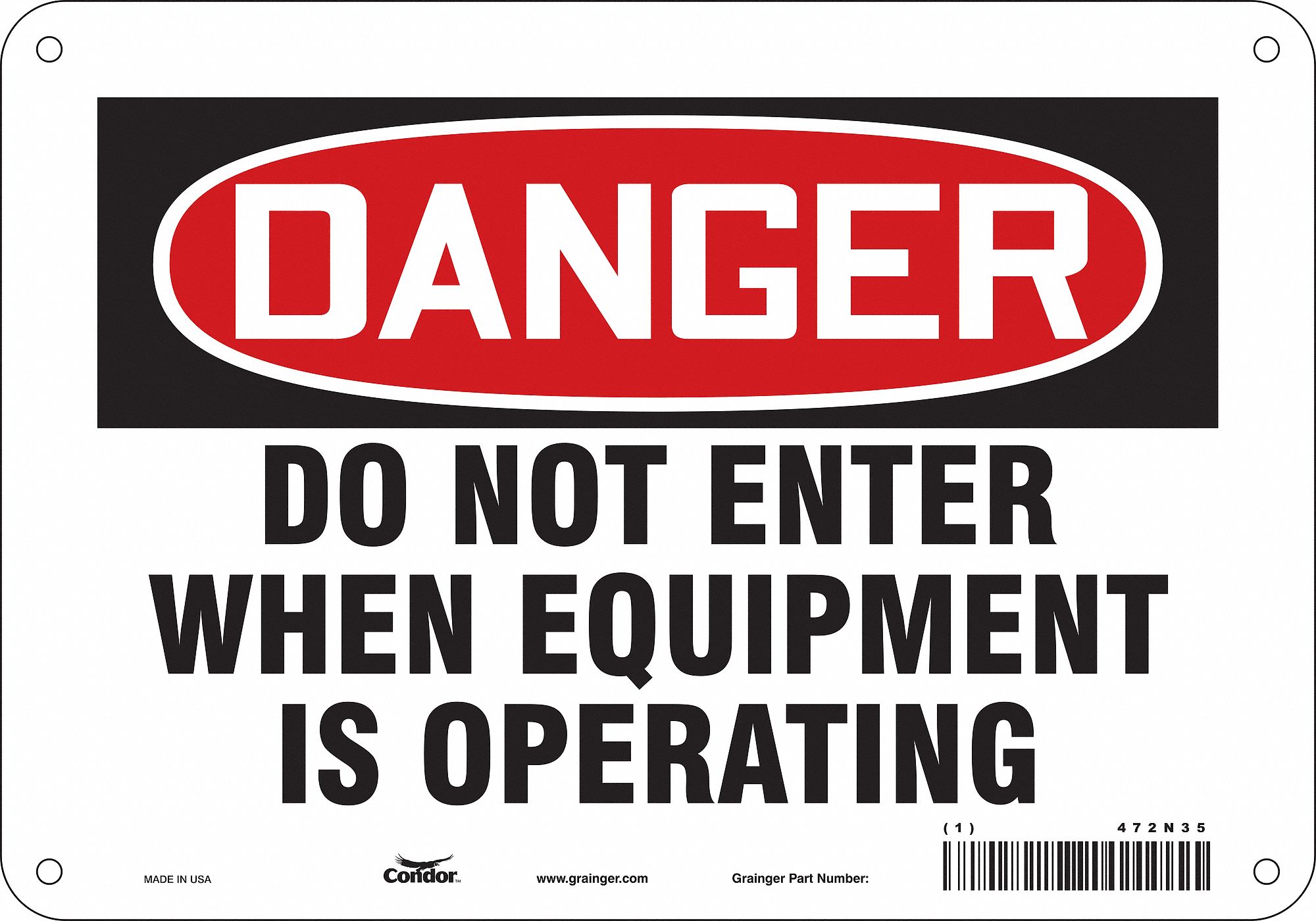 Safety Sign: Polyethylene, Mounting Holes Sign Mounting, 7 in x 10 in Nominal Sign Size, Danger