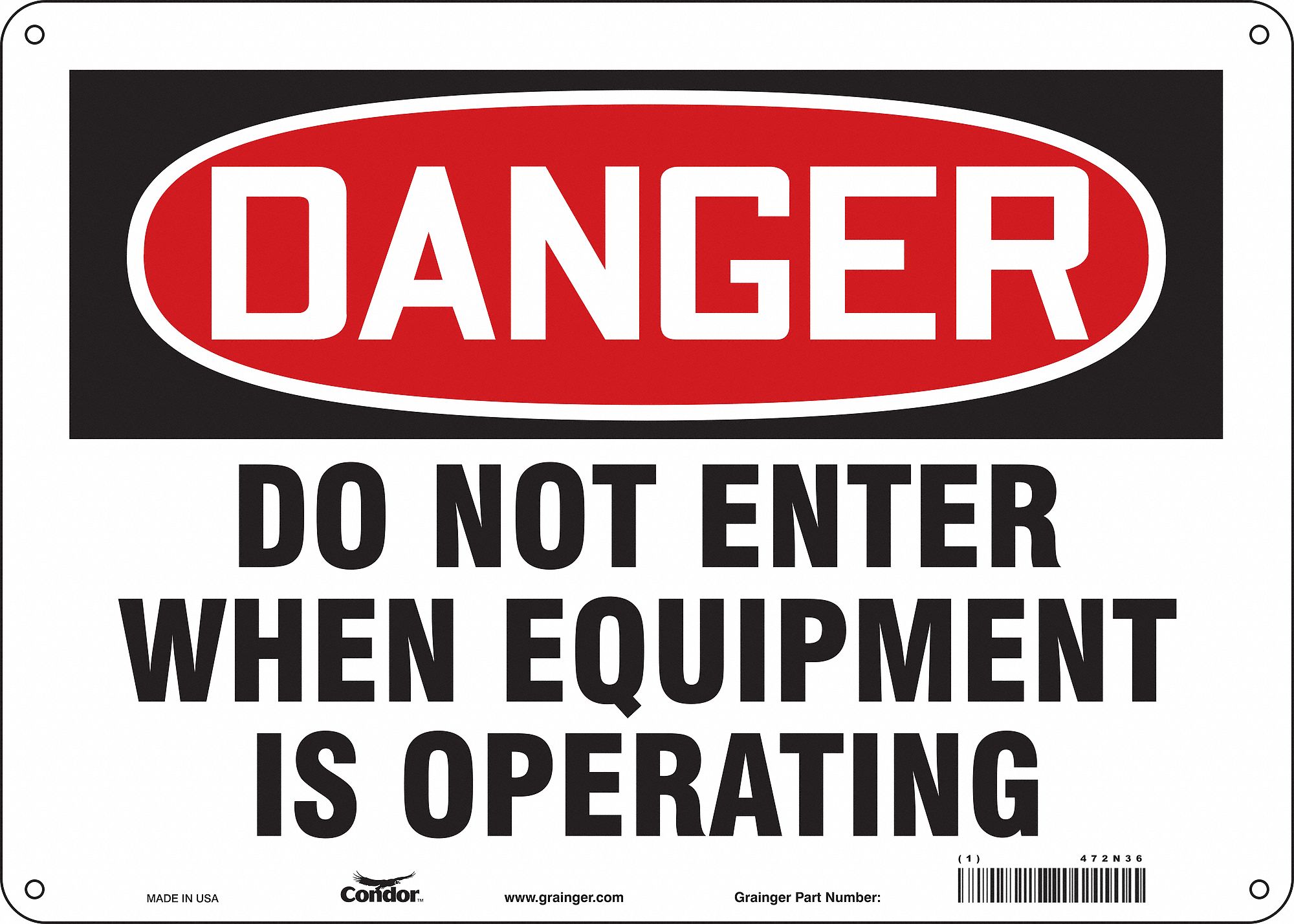 Safety Sign: Polyethylene, Mounting Holes Sign Mounting, 10 in x 14 in Nominal Sign Size, Danger