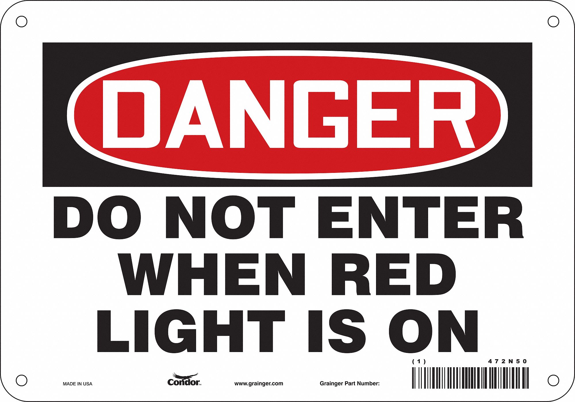 Safety Sign: Polyethylene, Mounting Holes Sign Mounting, 7 in x 10 in Nominal Sign Size, Danger