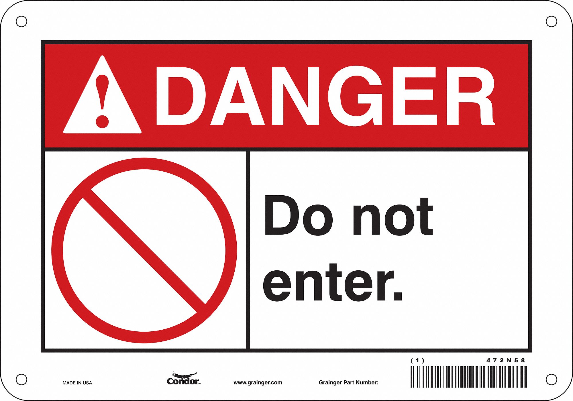 Safety Sign: Polyethylene, Mounting Holes Sign Mounting, 7 in x 10 in Nominal Sign Size, Danger