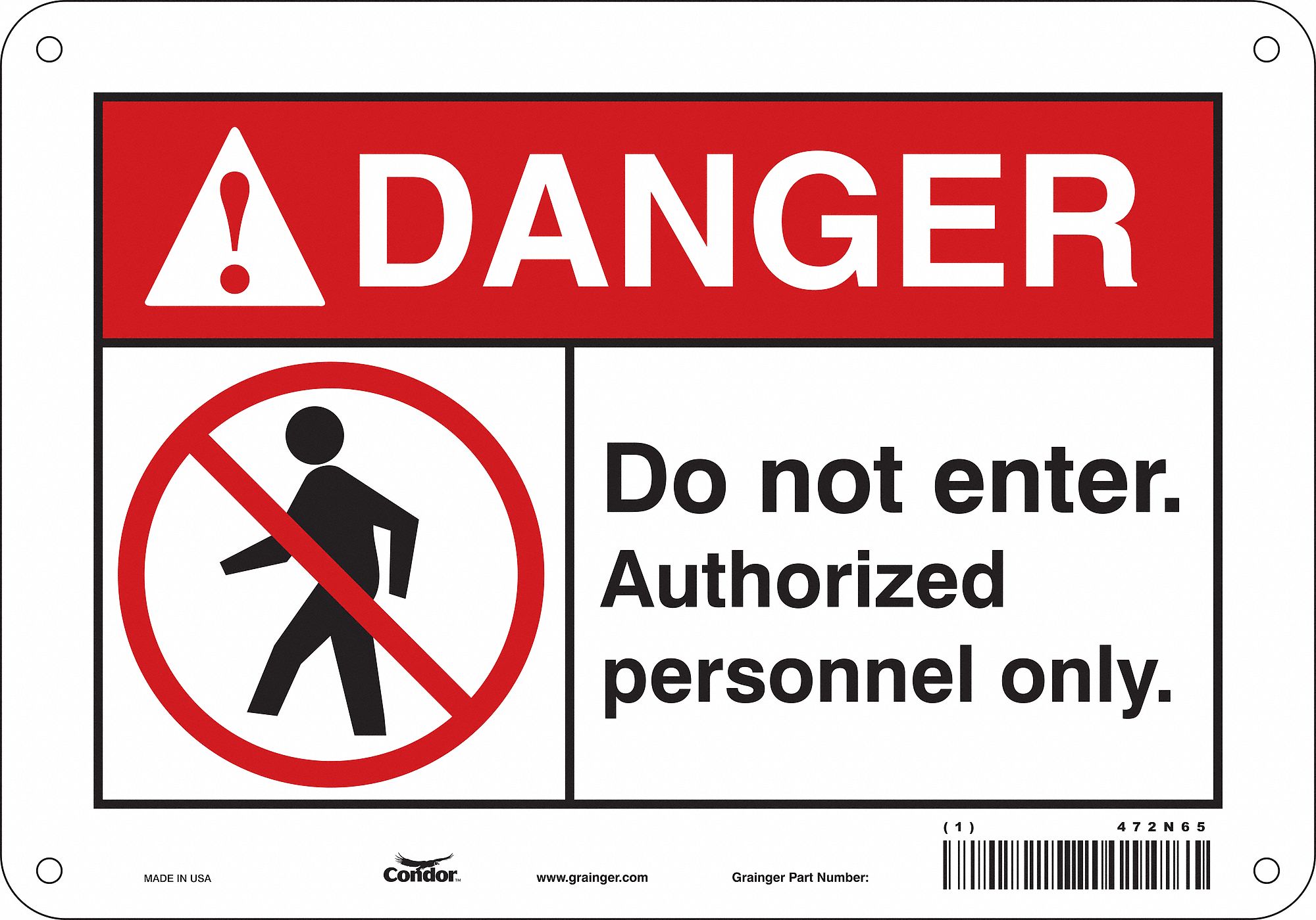 Safety Sign: Polyethylene, Mounting Holes Sign Mounting, 7 in x 10 in Nominal Sign Size, Danger