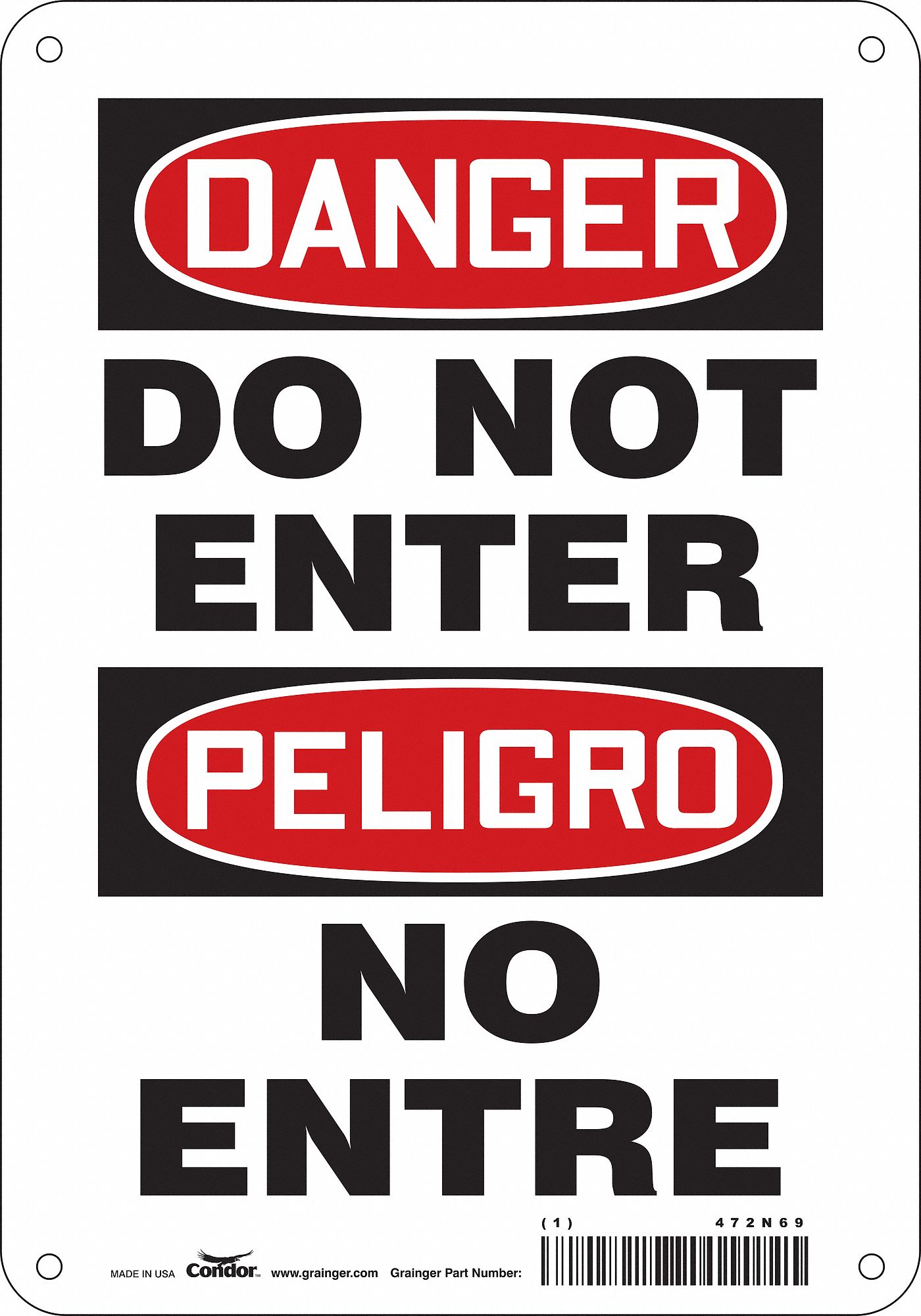 Safety Sign: Aluminum, Mounting Holes Sign Mounting, 10 in x 7 in Nominal Sign Size, 0.032 in Thick