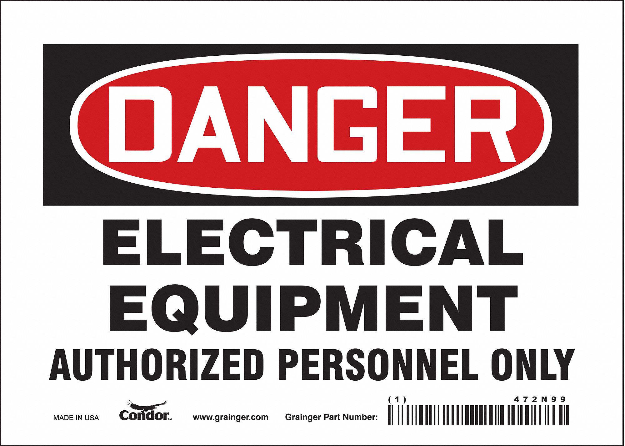 SAFETY SIGN, VINYL, ADHESIVE MOUNT, 5 X 7 IN, NOT RETROREFLECTIVE, ELECTRICAL EQUIPMENT AUTHORIZED PERSONNEL ONLY