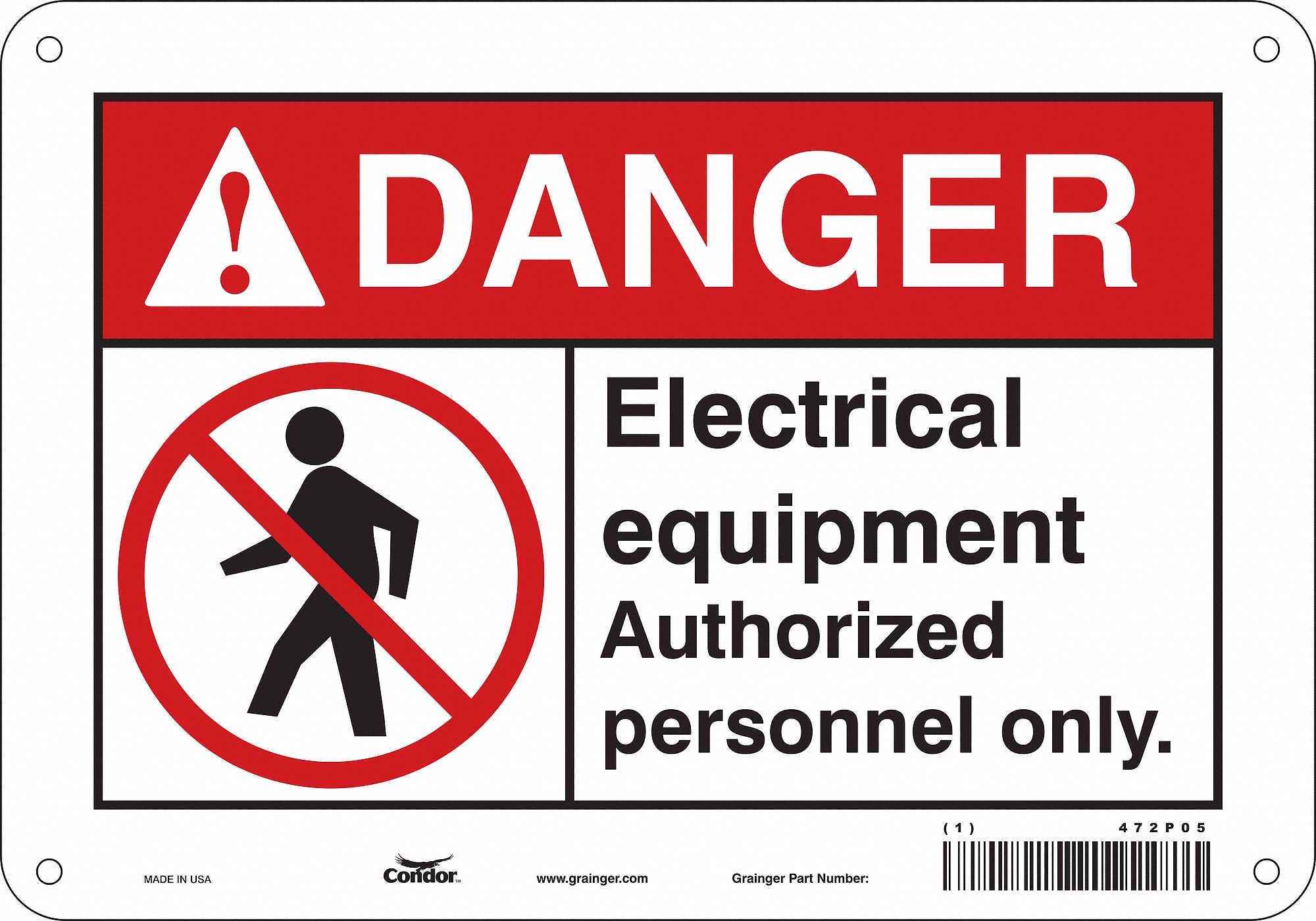 Safety Sign: Polyethylene, Mounting Holes Sign Mounting, 7 in x 10 in Nominal Sign Size, Danger