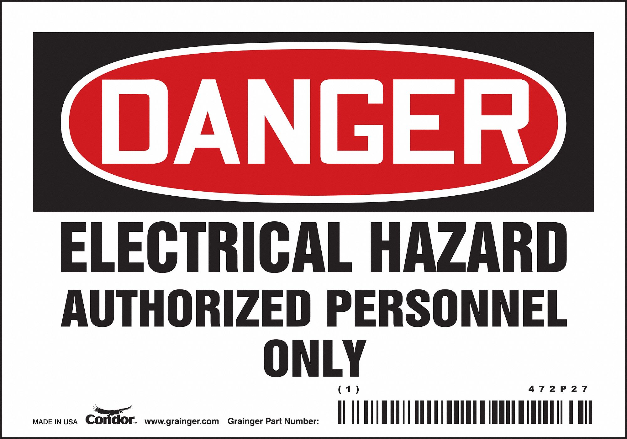 SAFETY SIGN, VINYL, ADHESIVE MOUNT, 3½ X 5 IN, NOT RETROREFLECTIVE, ELECTRICAL HAZARD AUTHORIZED PERSONNEL ONLY
