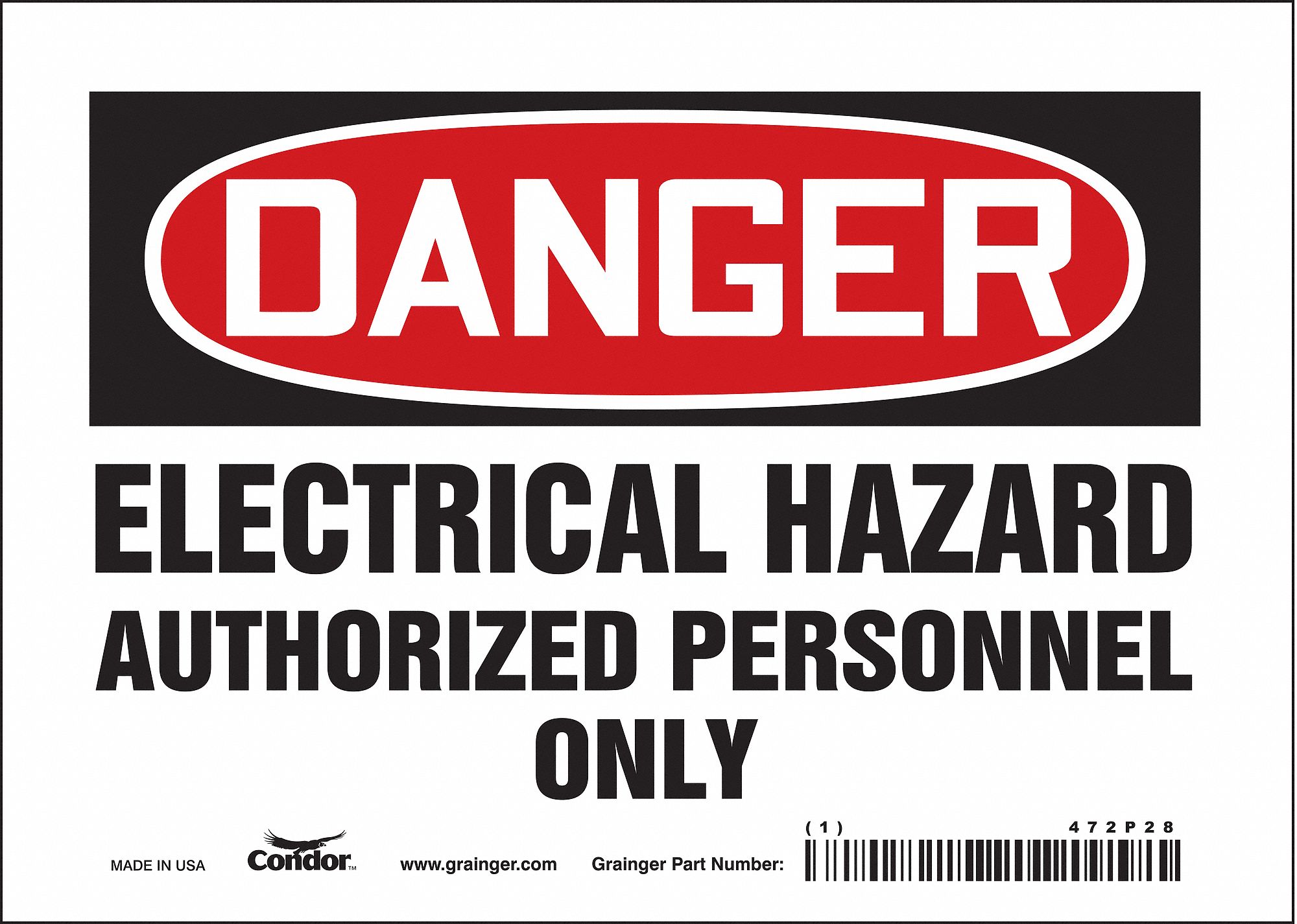 SAFETY SIGN, VINYL, ADHESIVE MOUNT, 5 X 7 IN, NOT RETROREFLECTIVE, ELECTRICAL HAZARD AUTHORIZED PERSONNEL ONLY
