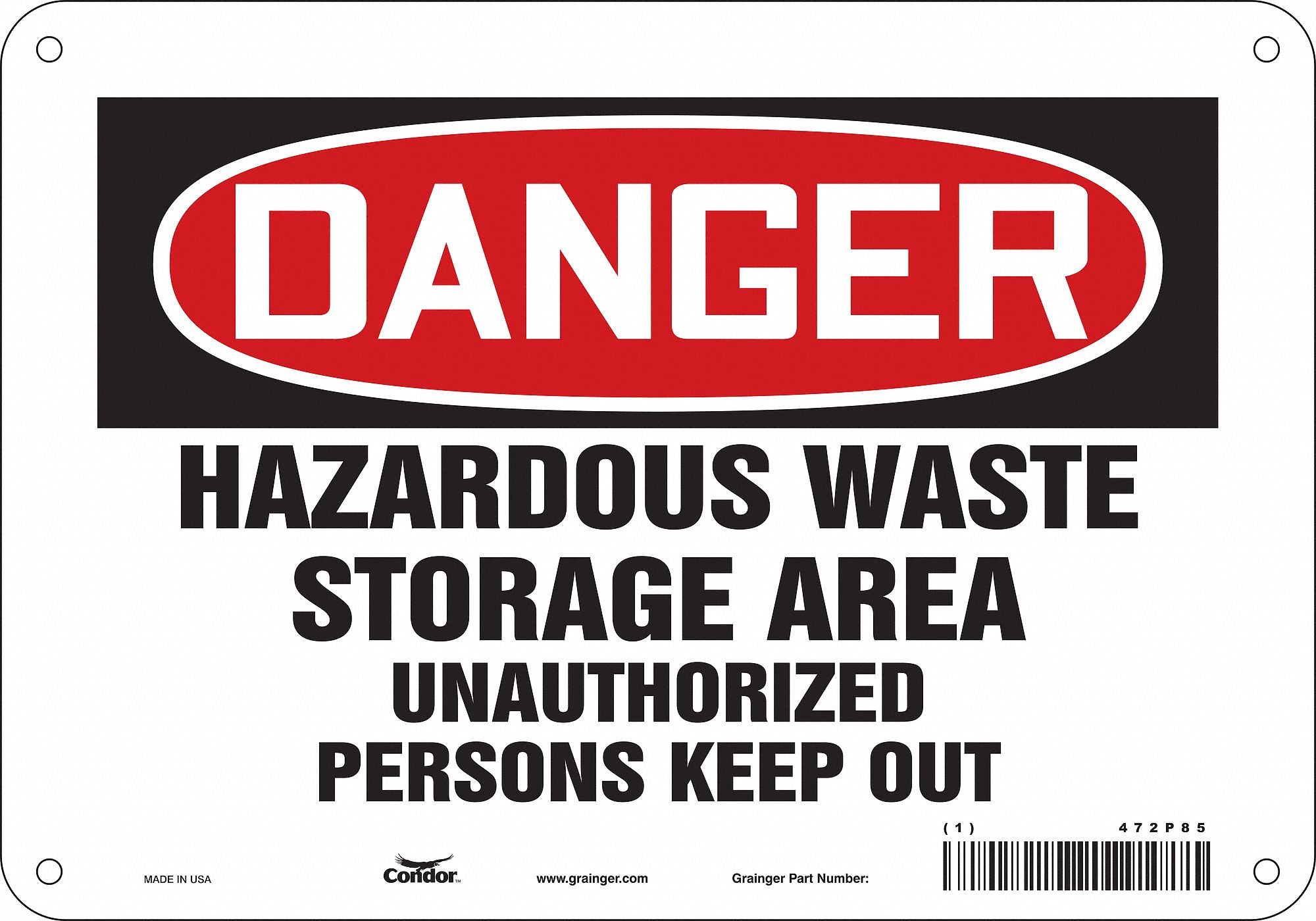 Safety Sign: Polyethylene, Mounting Holes Sign Mounting, 7 in x 10 in Nominal Sign Size, Danger