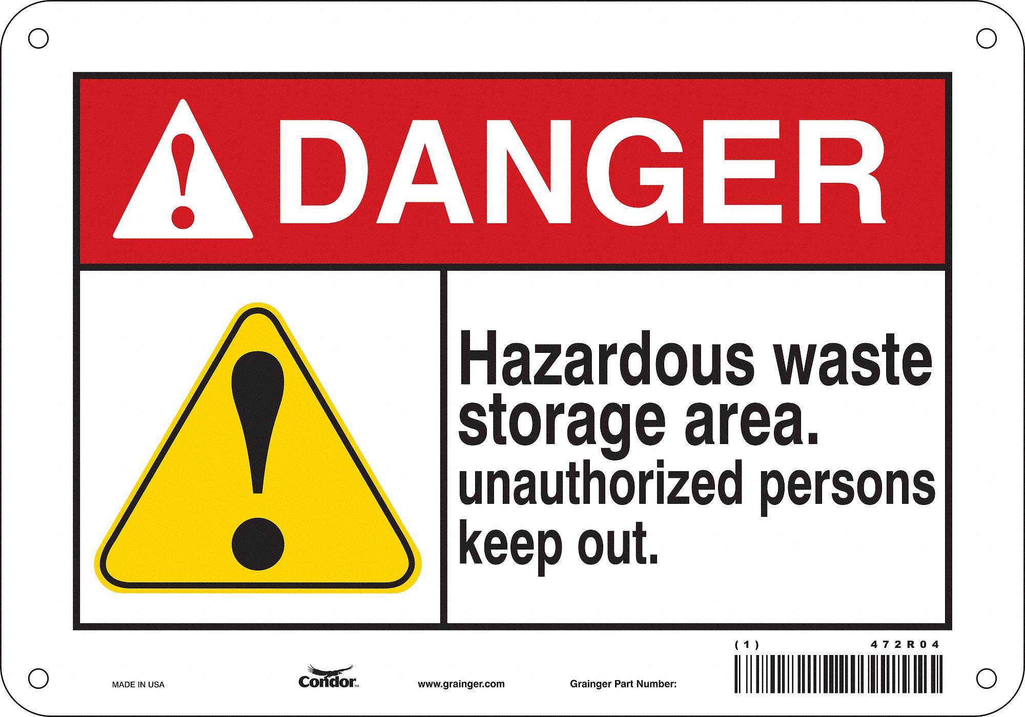 Safety Sign: Polyethylene, Mounting Holes Sign Mounting, 7 in x 10 in Nominal Sign Size, Danger
