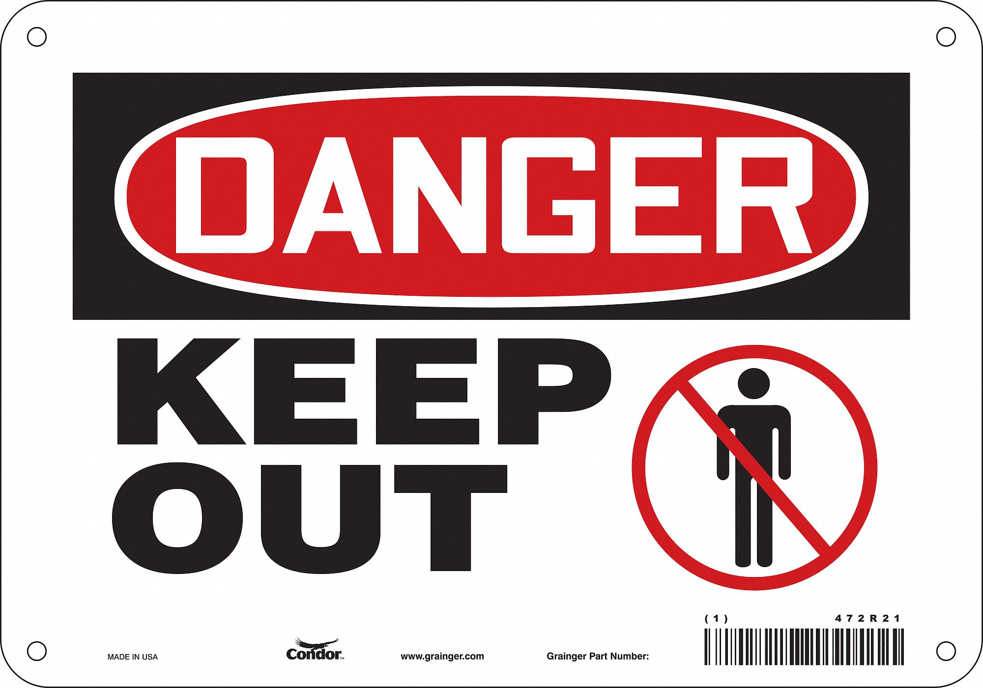 Safety Sign: Aluminum, Mounting Holes Sign Mounting, 7 in x 10 in Nominal Sign Size, 0.032 in Thick