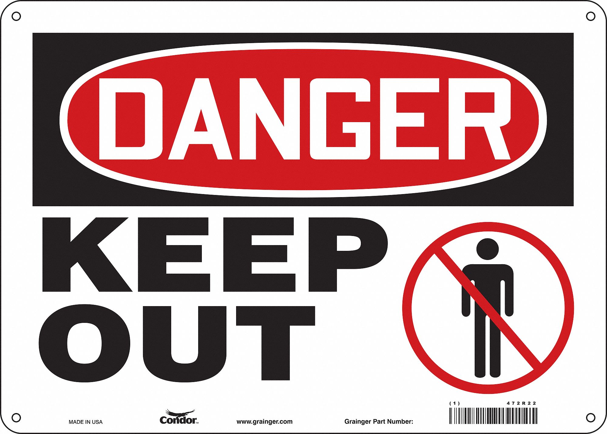 Safety Sign: Aluminum, Mounting Holes Sign Mounting, 10 in x 14 in Nominal Sign Size, 0.032 in Thick