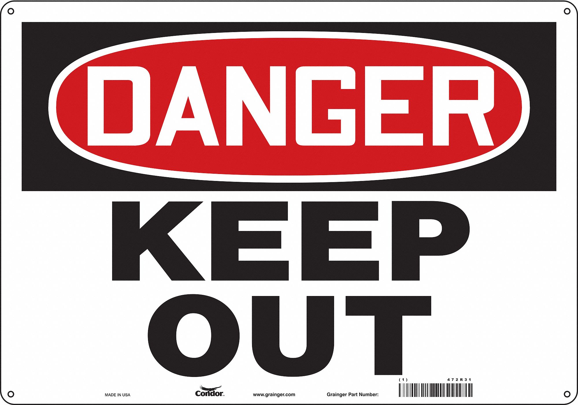 Safety Sign: Aluminum, Mounting Holes Sign Mounting, 14 in x 20 in Nominal Sign Size, 0.032 in Thick
