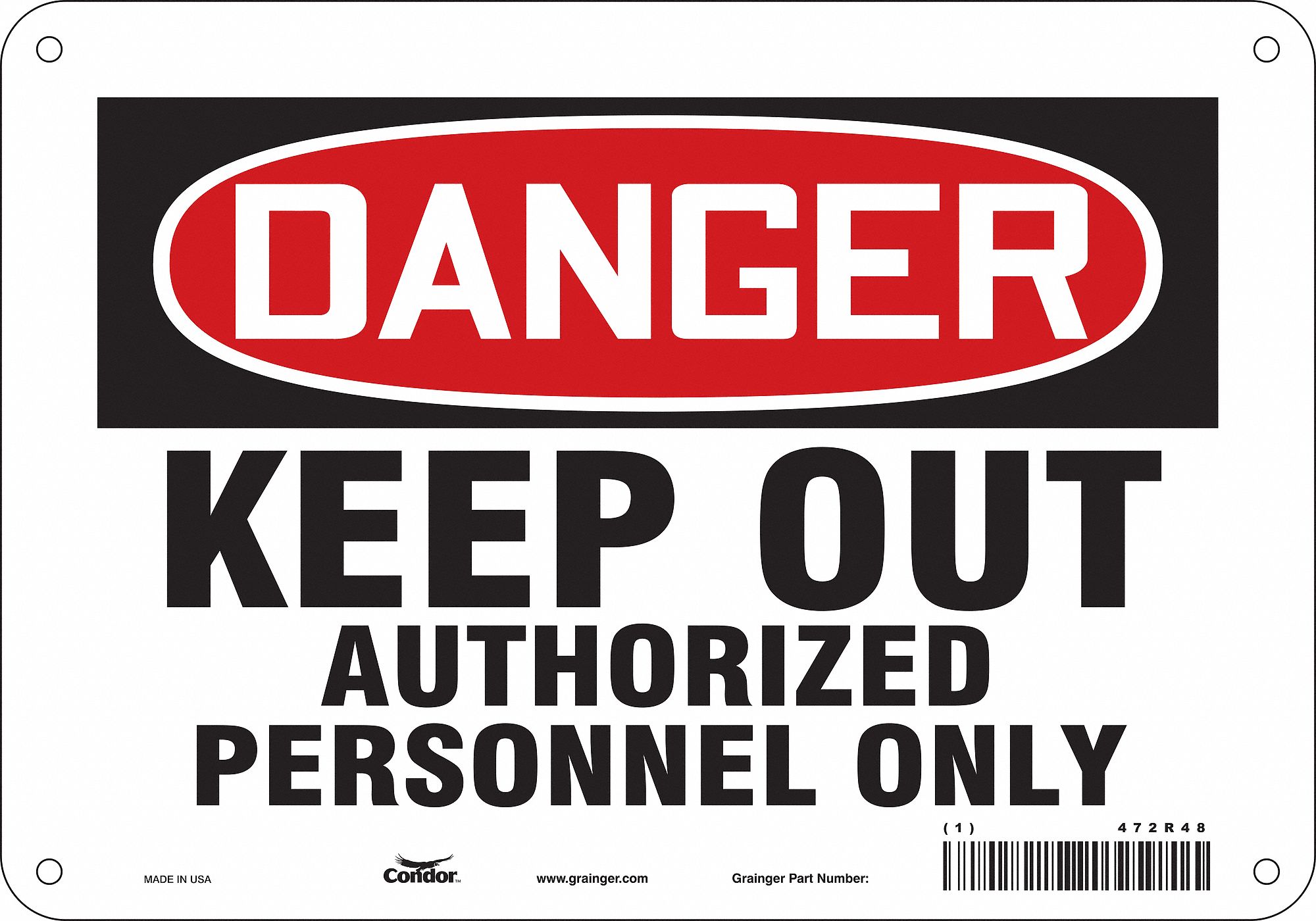 Safety Sign: Polyethylene, Mounting Holes Sign Mounting, 7 in x 10 in Nominal Sign Size, Danger