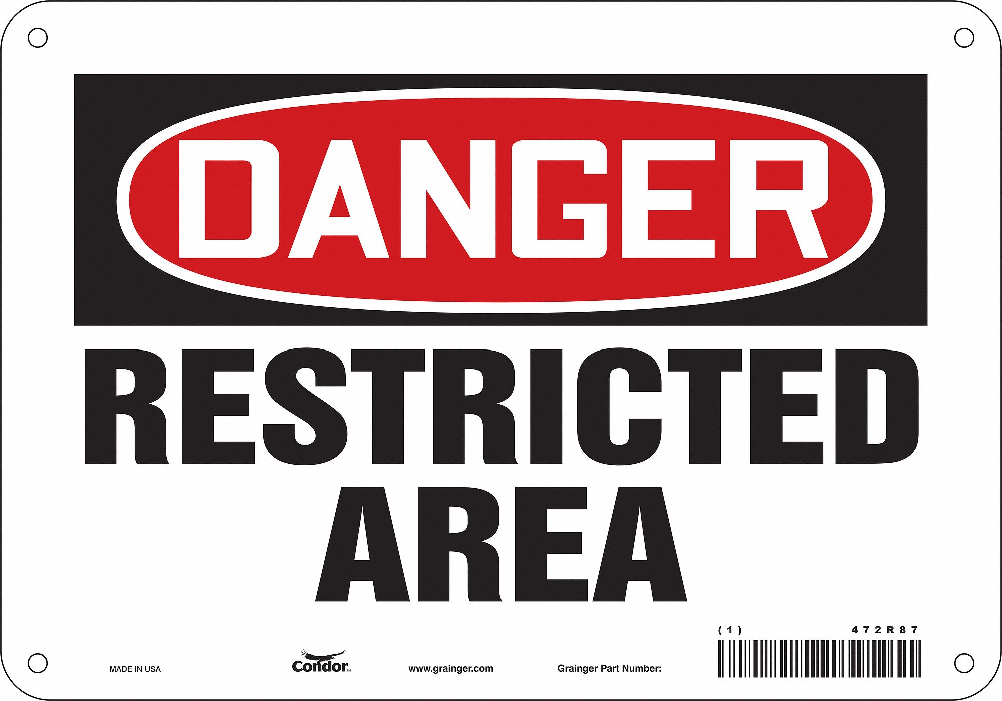 Safety Sign: Polyethylene, Mounting Holes Sign Mounting, 7 in x 10 in Nominal Sign Size, Danger