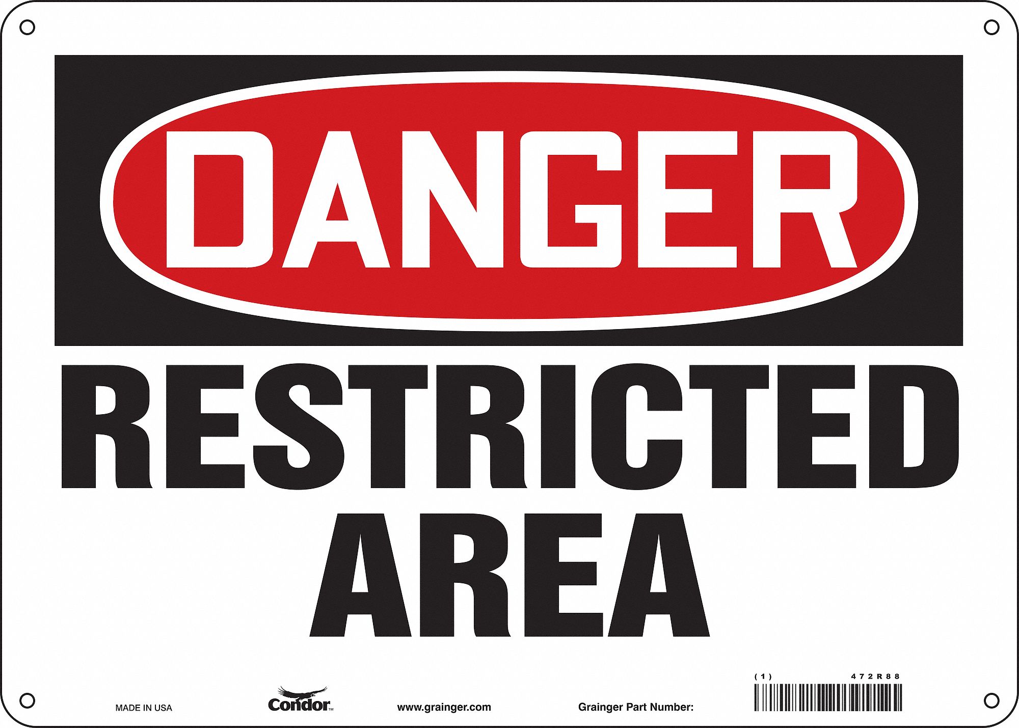 Safety Sign: Polyethylene, Mounting Holes Sign Mounting, 10 in x 14 in Nominal Sign Size, Danger