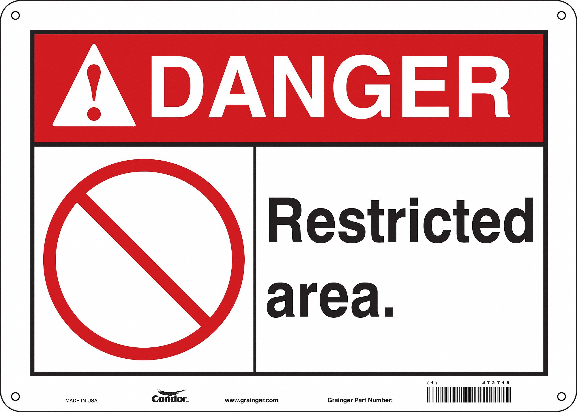 Safety Sign: Polyethylene, Mounting Holes Sign Mounting, 10 in x 14 in Nominal Sign Size, Danger