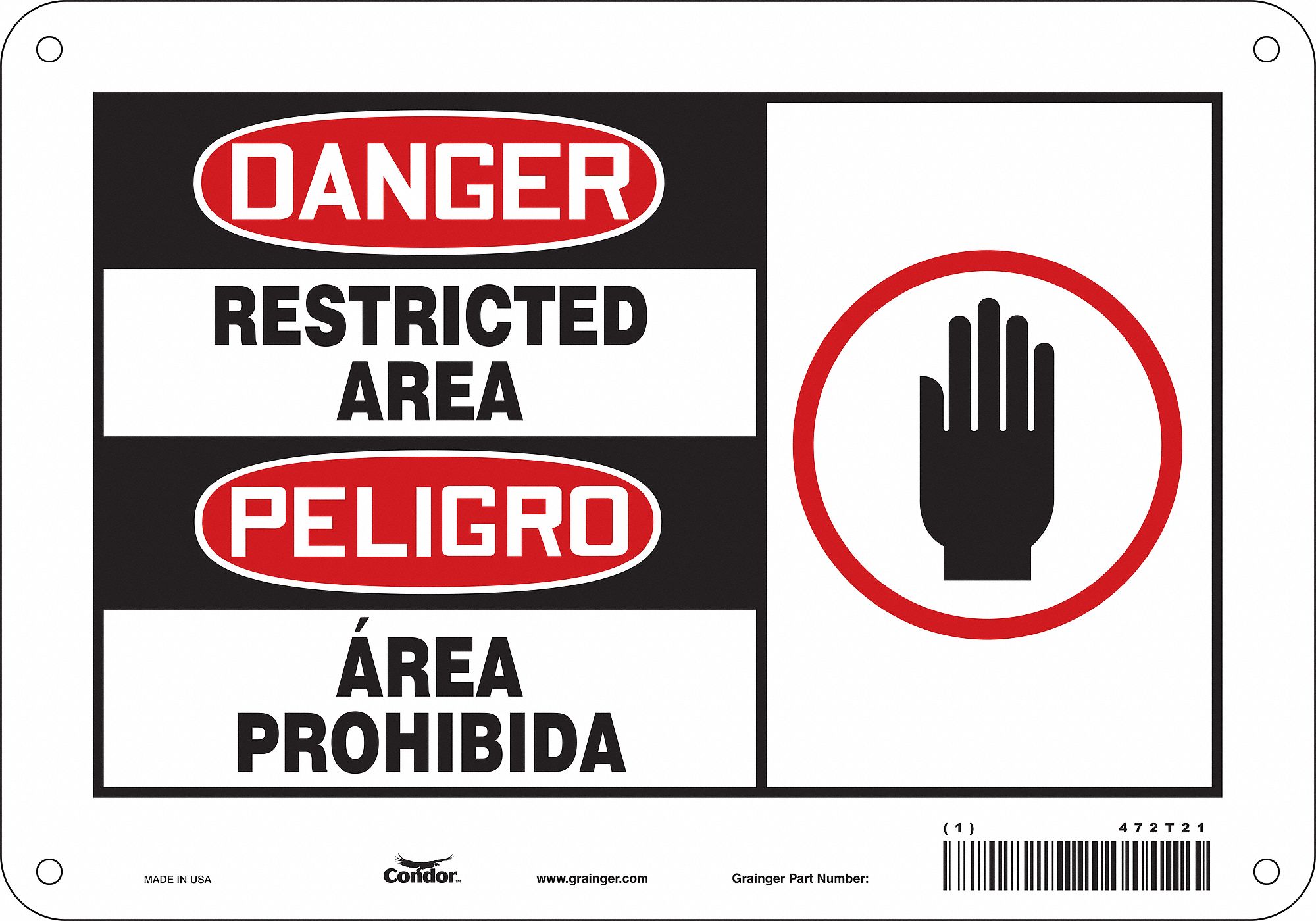 Safety Sign: Aluminum, Mounting Holes Sign Mounting, 7 in x 10 in Nominal Sign Size, 0.032 in Thick