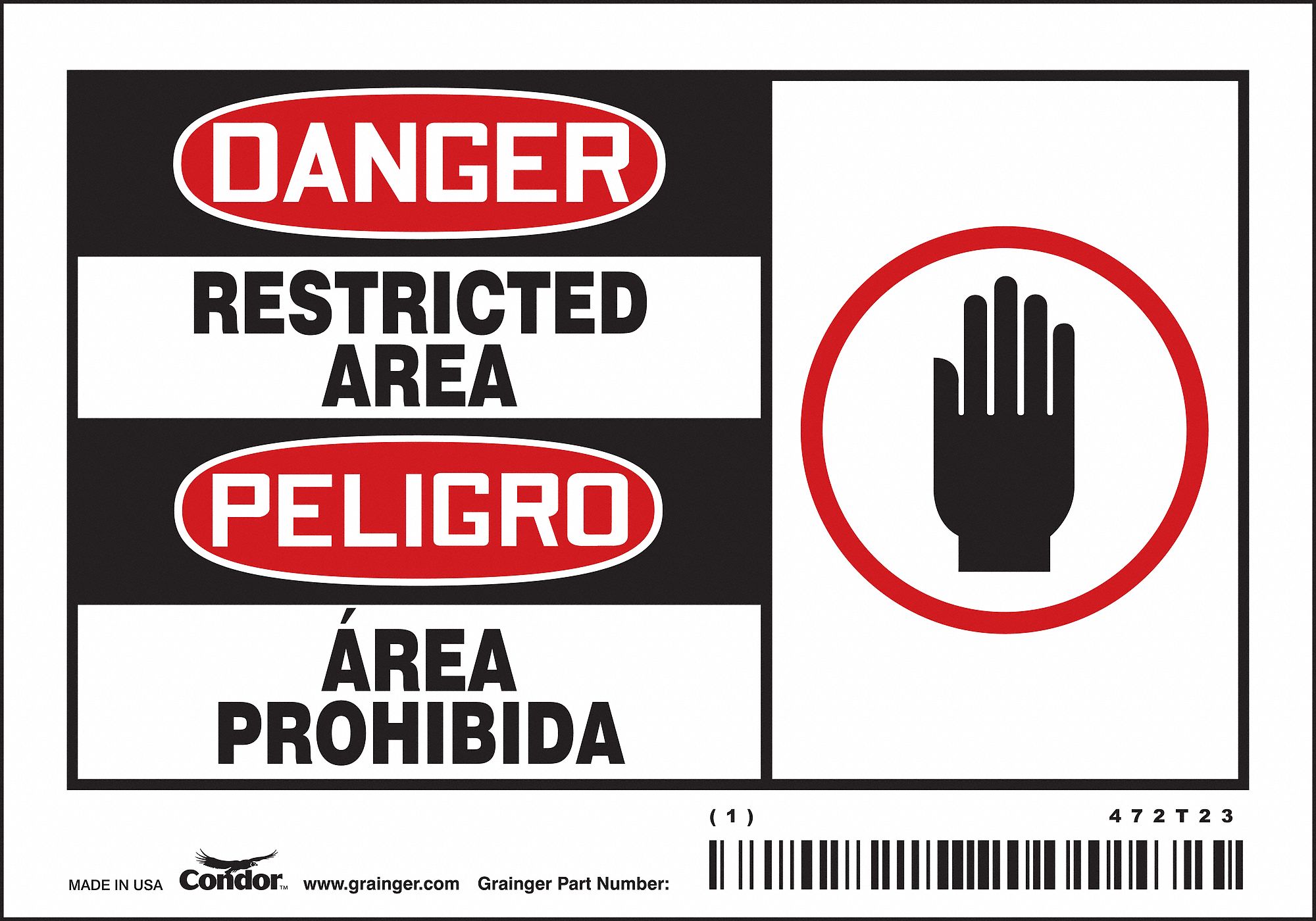 Safety Sign: Vinyl, Adhesive Sign Mounting, 3 1/2 in x 5 in Nominal Sign Size, 0.02 in Thick, 5 PK
