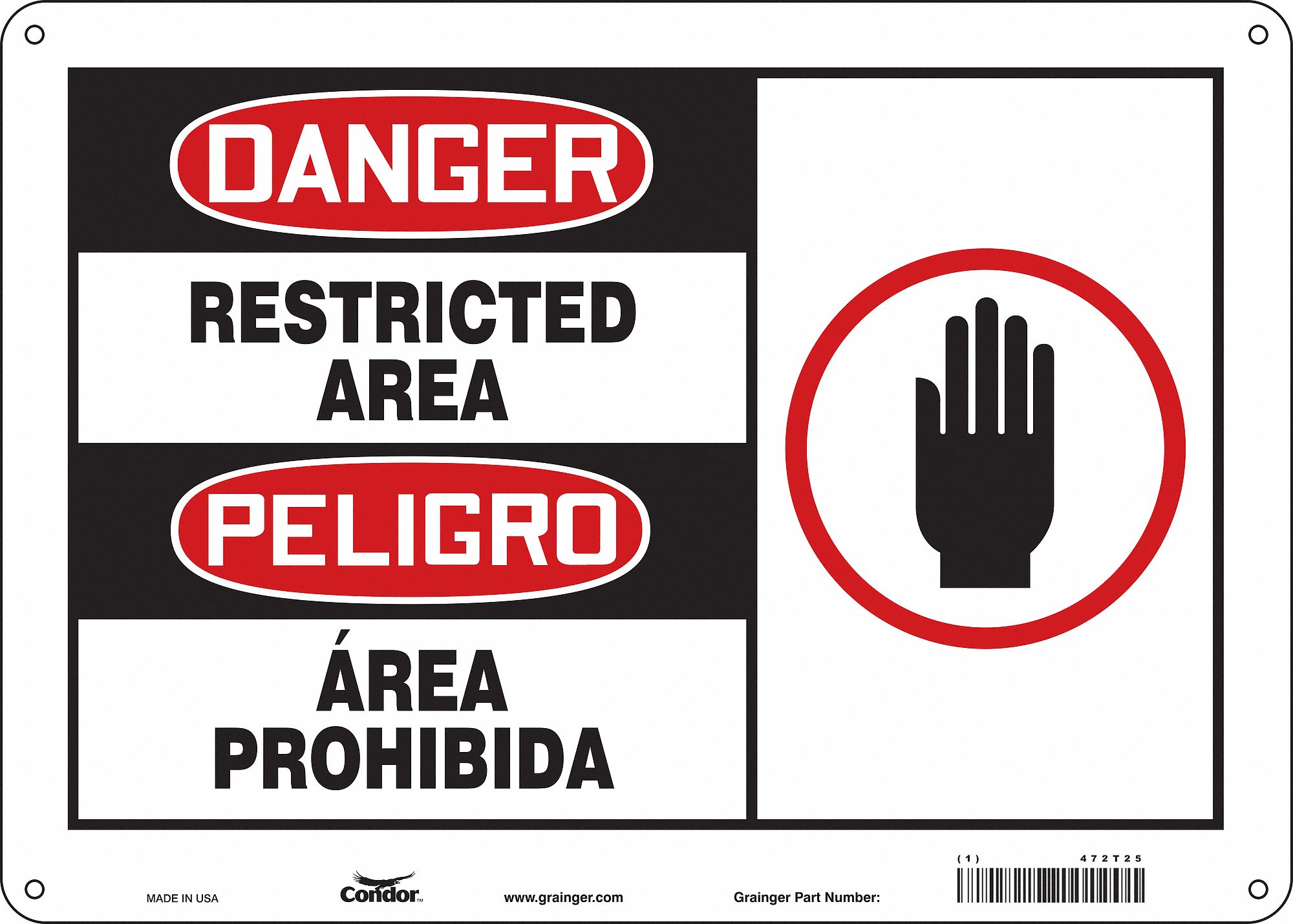 Safety Sign: Polyethylene, Mounting Holes Sign Mounting, 10 in x 14 in Nominal Sign Size, Wall