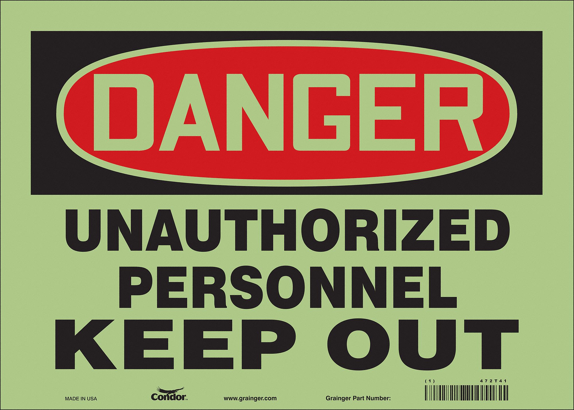 Safety Sign: Glow Vinyl, Adhesive Sign Mounting, 10 in x 14 in Nominal Sign Size, Glow In The Dark