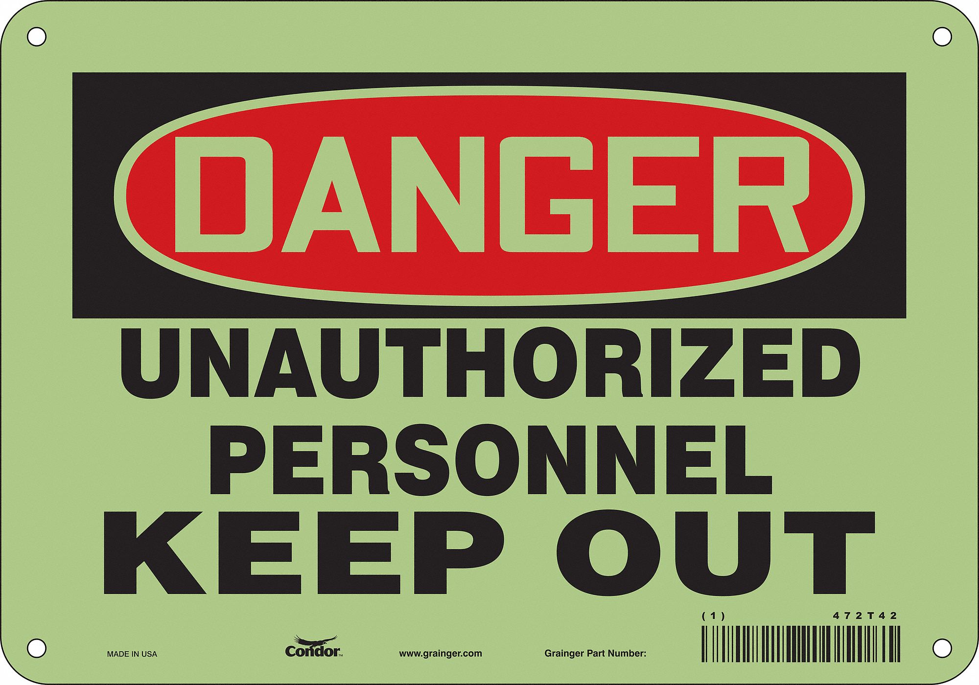Safety Sign: Polyethylene, Mounting Holes Sign Mounting, 7 in x 10 in Nominal Sign Size, Danger