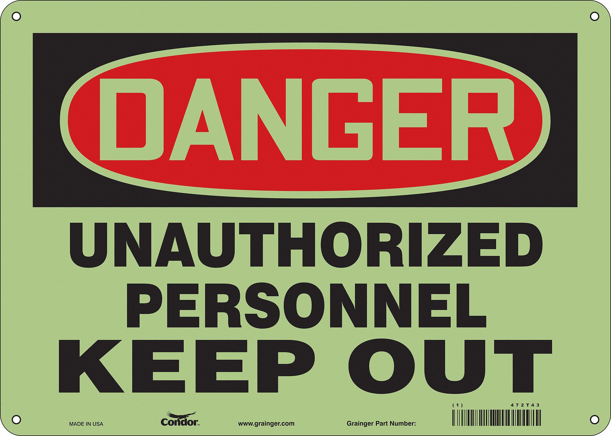 Safety Sign: Polyethylene, Mounting Holes Sign Mounting, 10 in x 14 in Nominal Sign Size, Danger