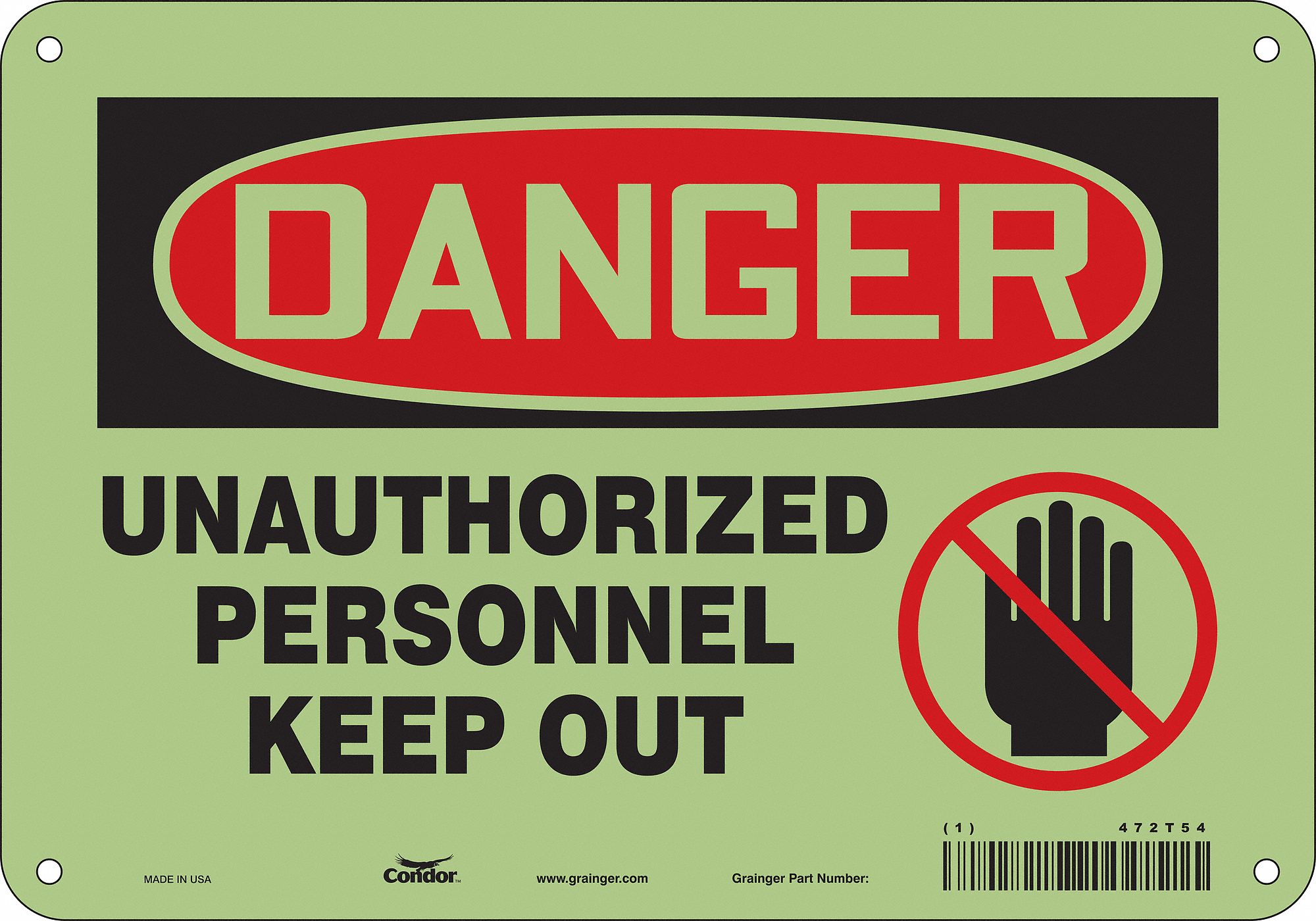 Safety Sign: Polyethylene, Mounting Holes Sign Mounting, 7 in x 10 in Nominal Sign Size, Danger