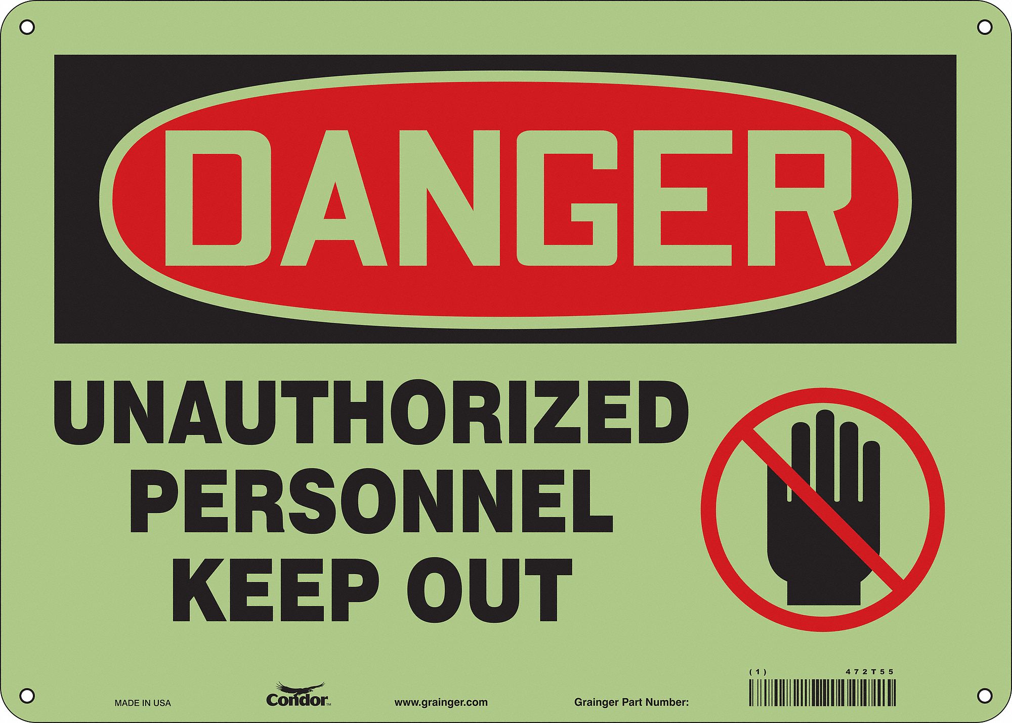 Safety Sign: Polyethylene, Mounting Holes Sign Mounting, 10 in x 14 in Nominal Sign Size, Danger