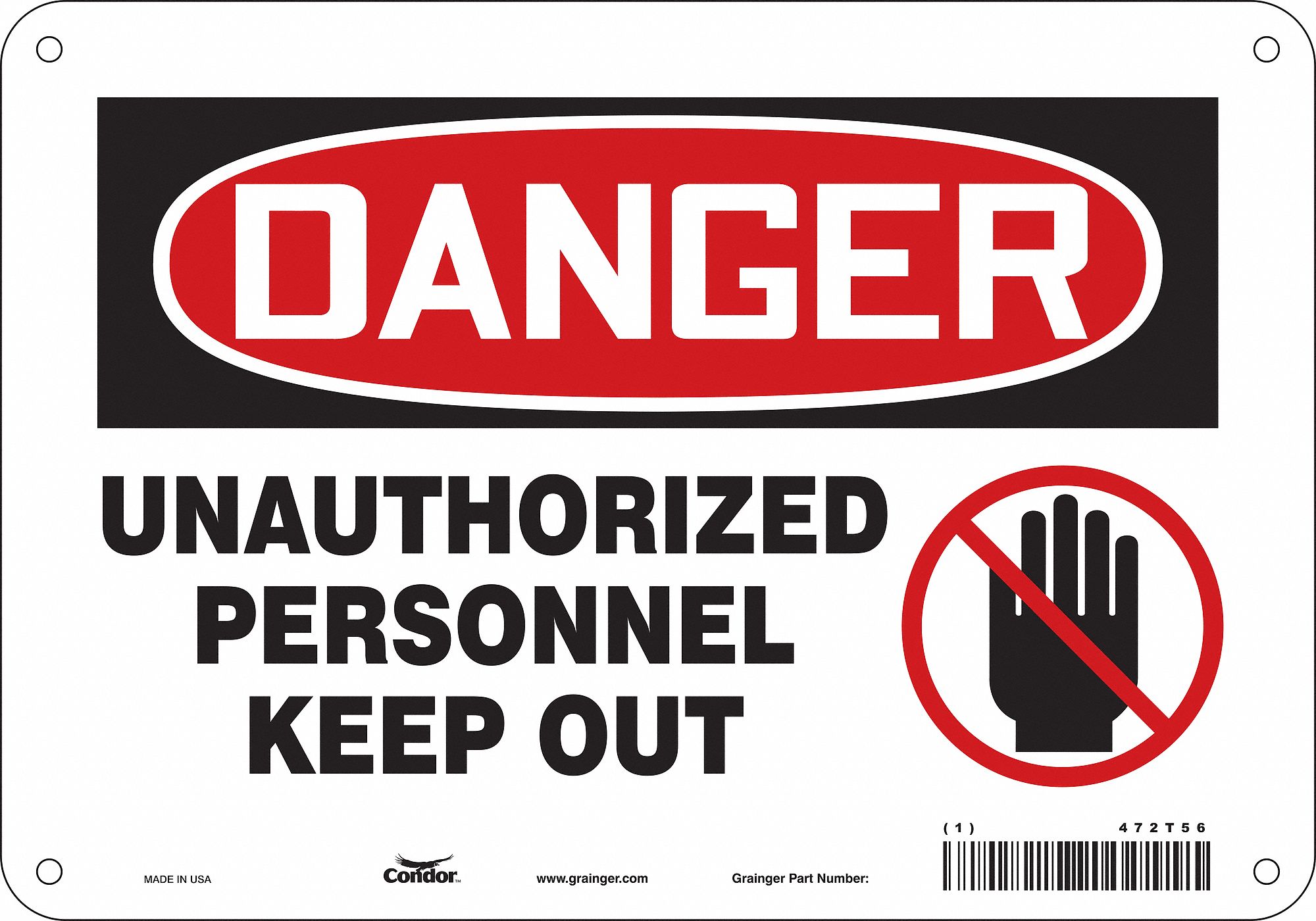 Safety Sign: Polyethylene, Mounting Holes Sign Mounting, 7 in x 10 in Nominal Sign Size, Danger