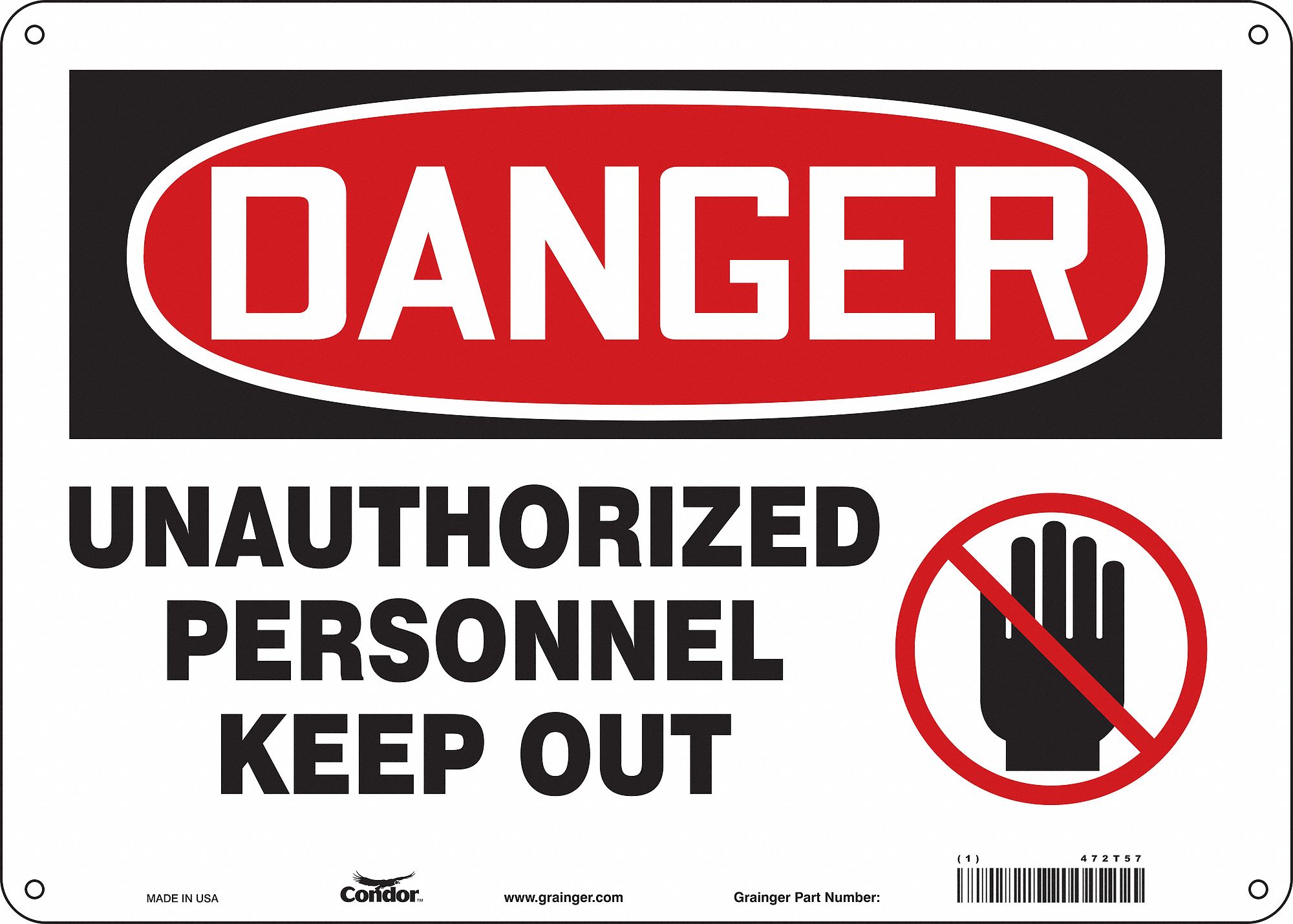 Safety Sign: Polyethylene, Mounting Holes Sign Mounting, 10 in x 14 in Nominal Sign Size, Danger
