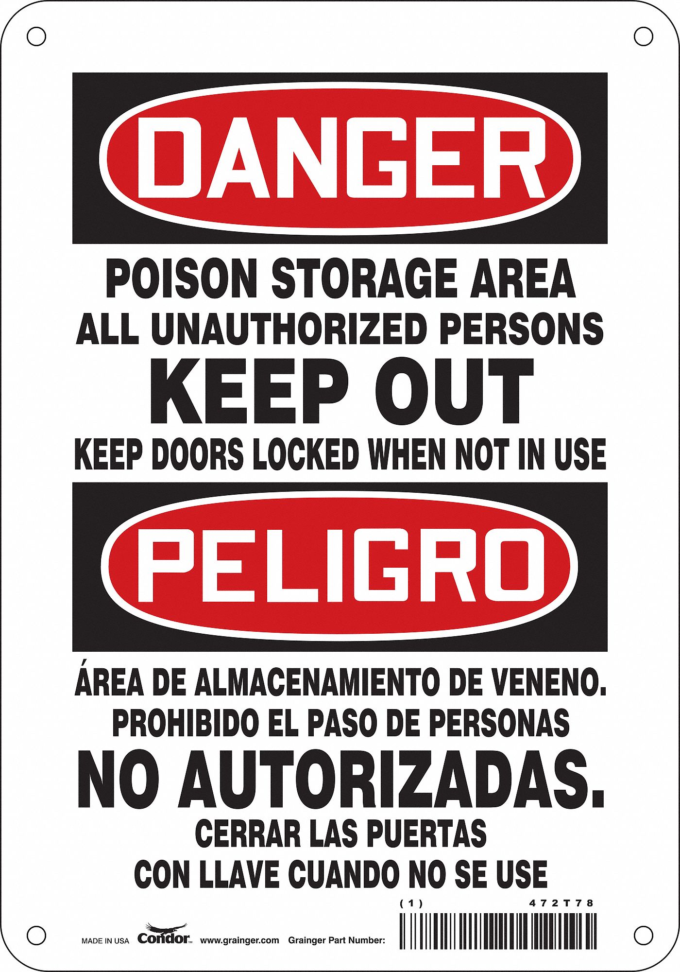 Safety Sign: Polyethylene, Mounting Holes Sign Mounting, 10 in x 7 in Nominal Sign Size, Wall
