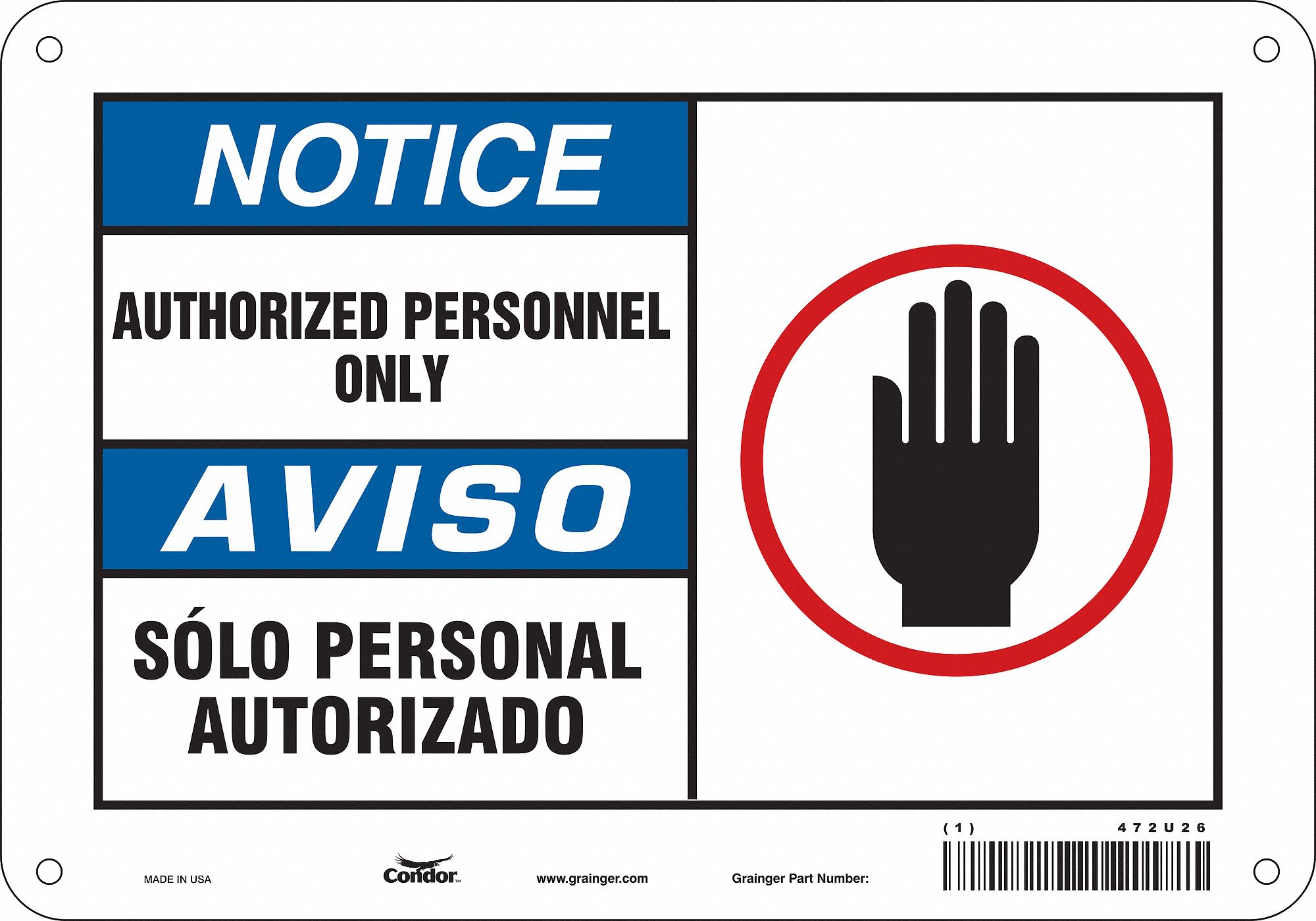 Safety Sign: Polyethylene, Mounting Holes Sign Mounting, 7 in x 10 in Nominal Sign Size, Wall