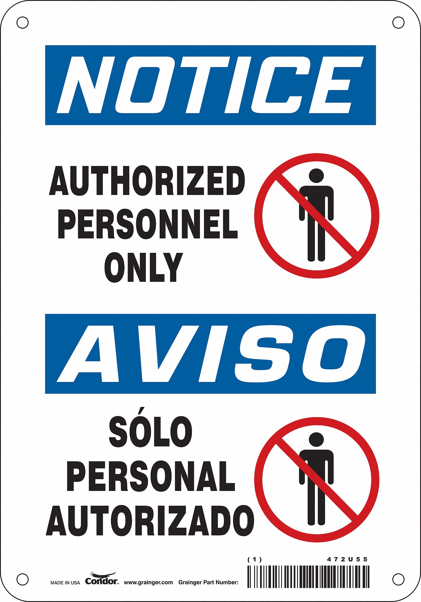 Safety Sign: Aluminum, Mounting Holes Sign Mounting, 10 in x 7 in Nominal Sign Size, 0.032 in Thick