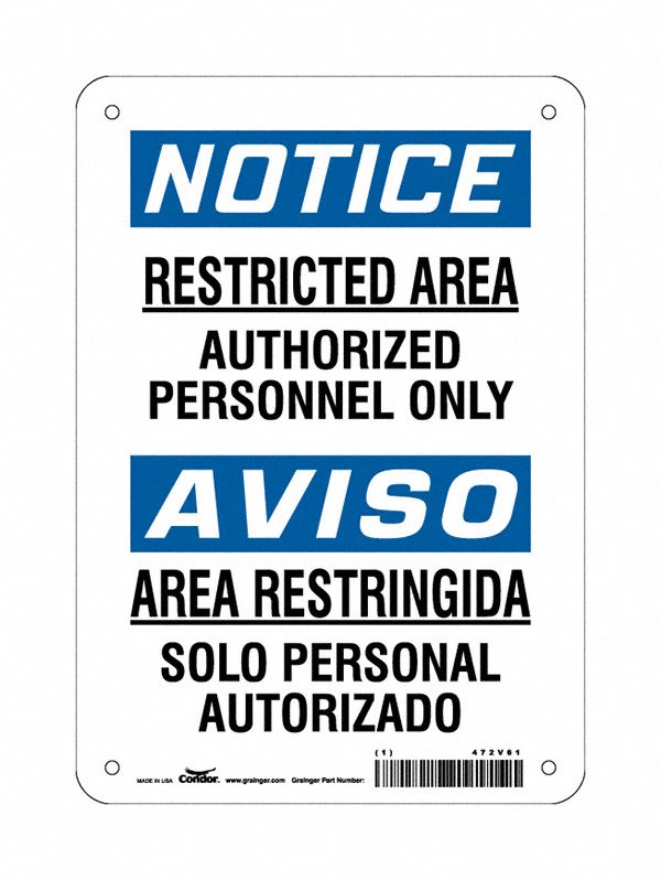 Safety Sign: Polyethylene, Mounting Holes Sign Mounting, 10 in x 7 in Nominal Sign Size, Wall