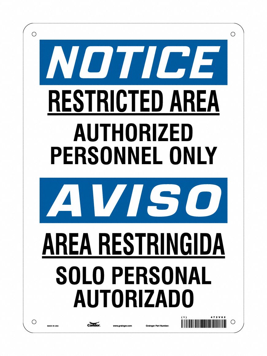 Safety Sign: Polyethylene, Mounting Holes Sign Mounting, 14 in x 10 in Nominal Sign Size, Wall