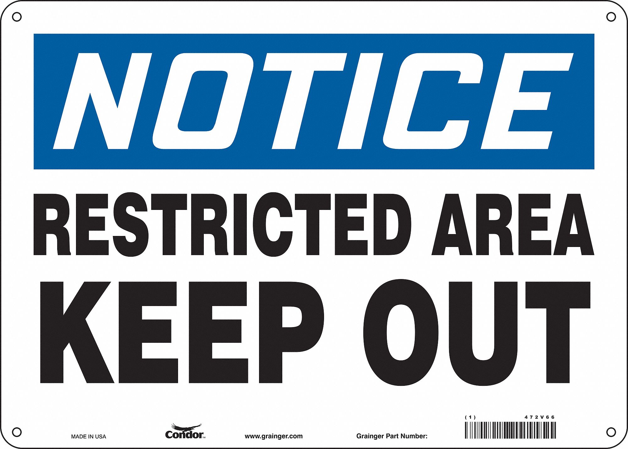Safety Sign: Aluminum, Mounting Holes Sign Mounting, 10 in x 14 in Nominal Sign Size, 0.032 in Thick