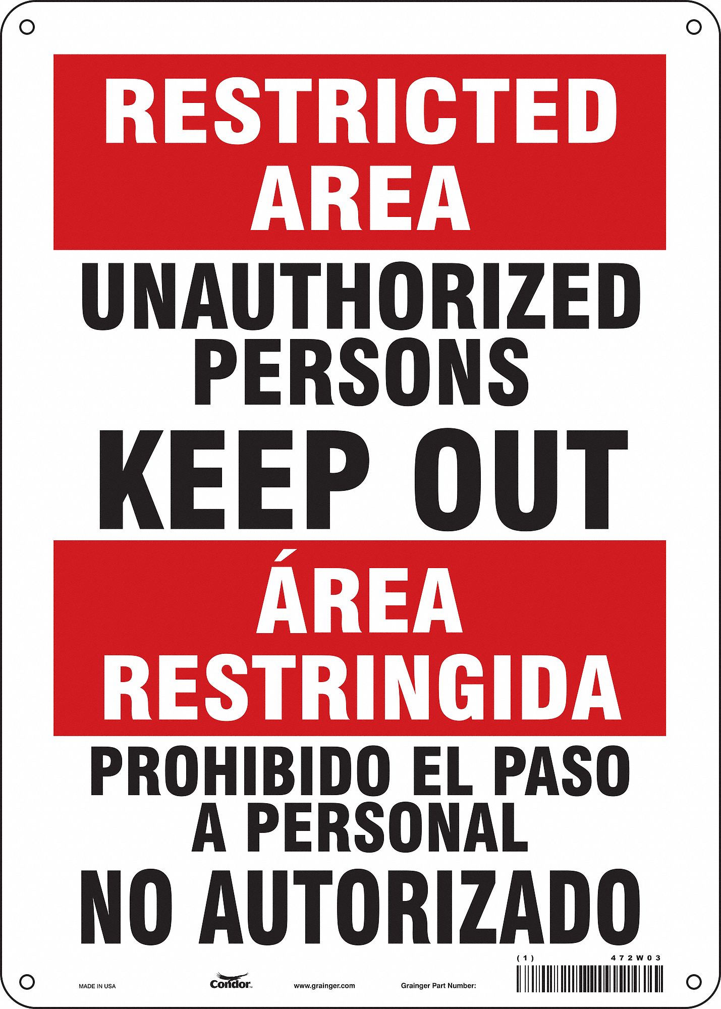 Safety Sign: Aluminum, Mounting Holes Sign Mounting, 14 in x 10 in Nominal Sign Size, 0.032 in Thick