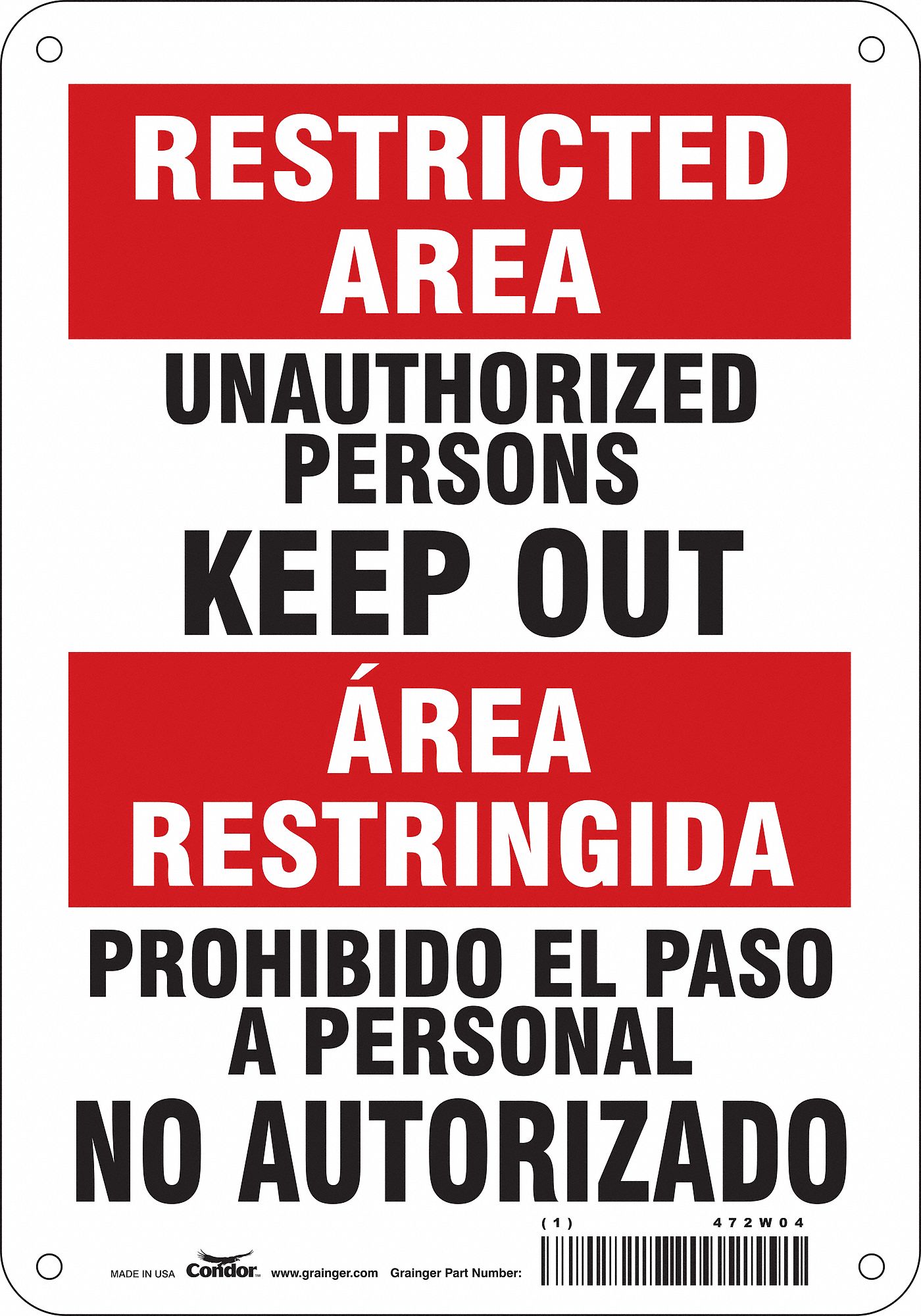 Safety Sign: Polyethylene, Mounting Holes Sign Mounting, 10 in x 7 in Nominal Sign Size, Wall