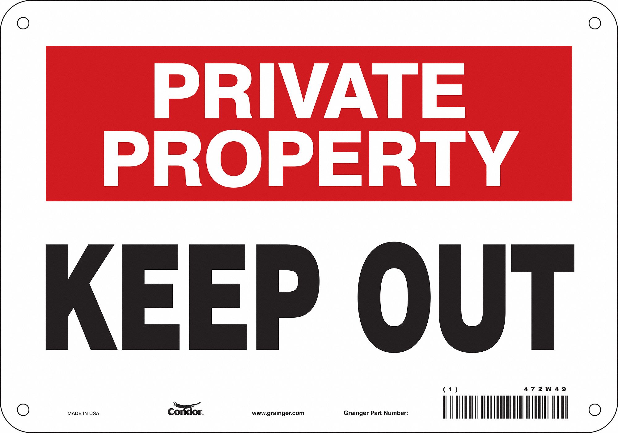 Safety Sign: Aluminum, Mounting Holes Sign Mounting, 7 in x 10 in Nominal Sign Size, 0.032 in Thick